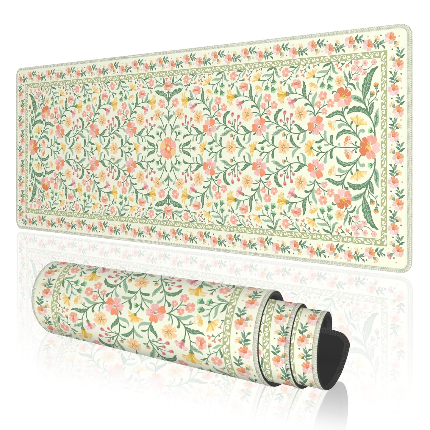 TOXXU Floral Large Gaming Mouse Pad with 3mm Anti-Slip Base (Cute Extended XL Large Mousepad Matt)