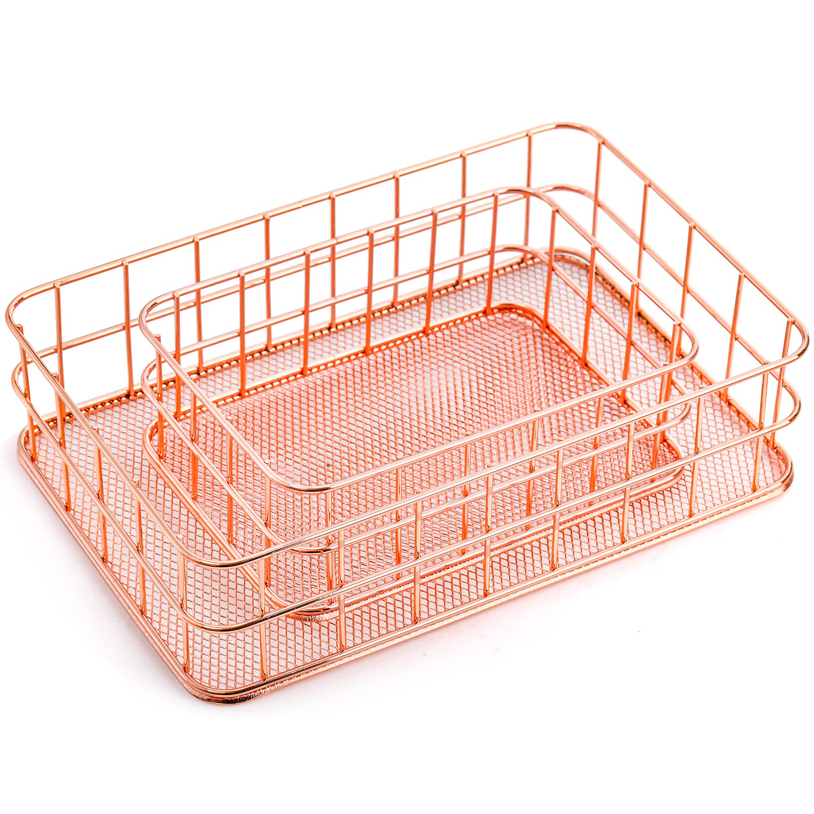 Hacaroa 4 Pack Rose Gold Wire Mesh Basket, Metal Desk Drawer Organizer Desktop Holder Tray for