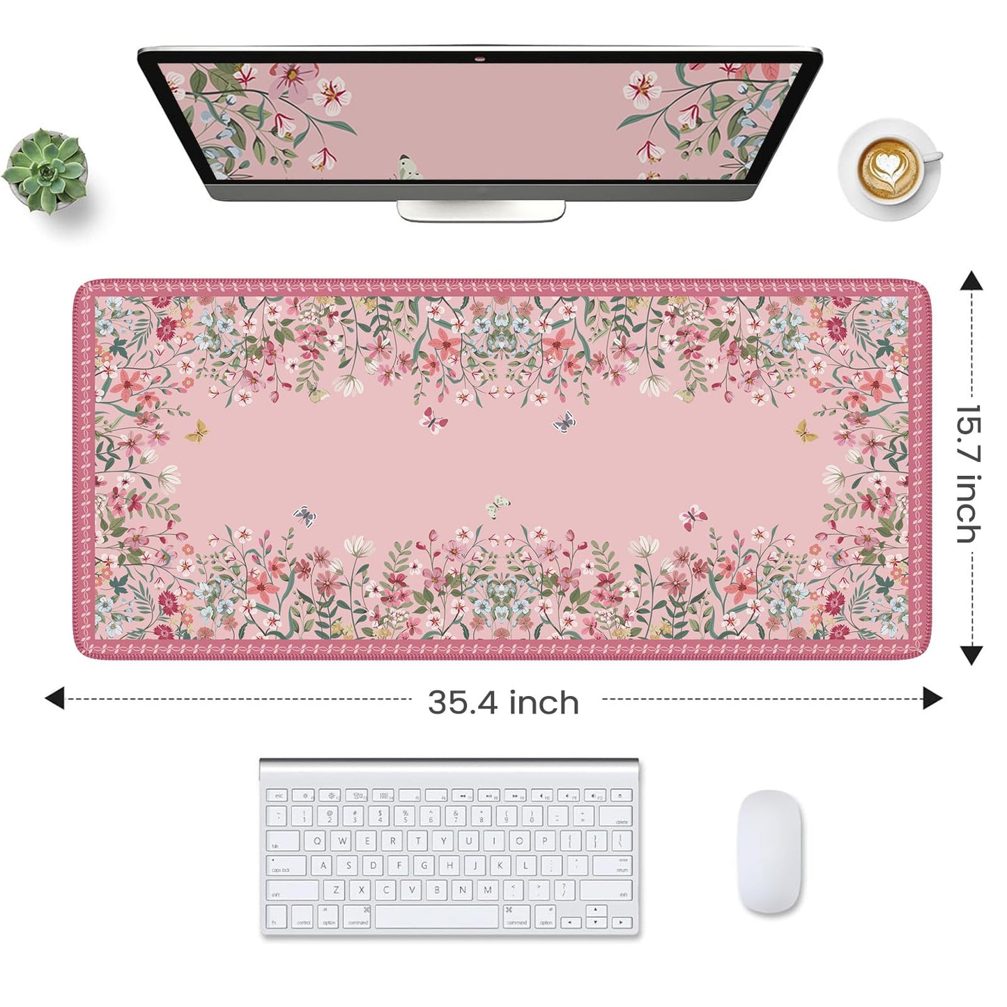 HAOCOO Floral Desk Pad, Waterproof Large Keyboard Mat Pad(Rose Pink)