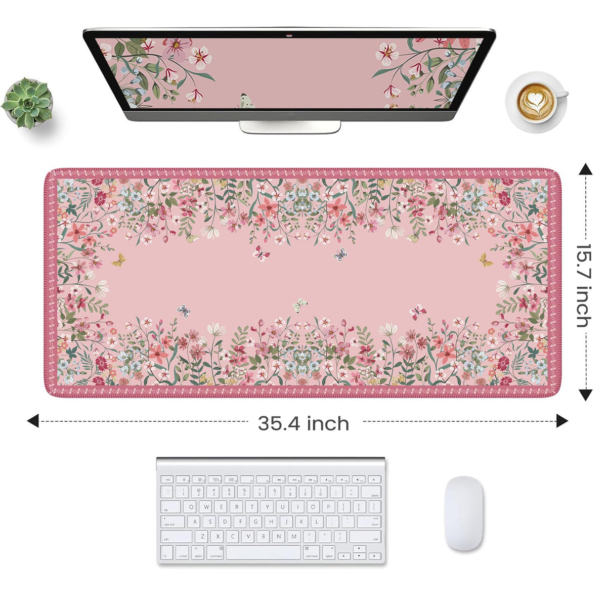 HAOCOO Floral Desk Pad, Waterproof Large Keyboard Mat Pad(Rose Pink)