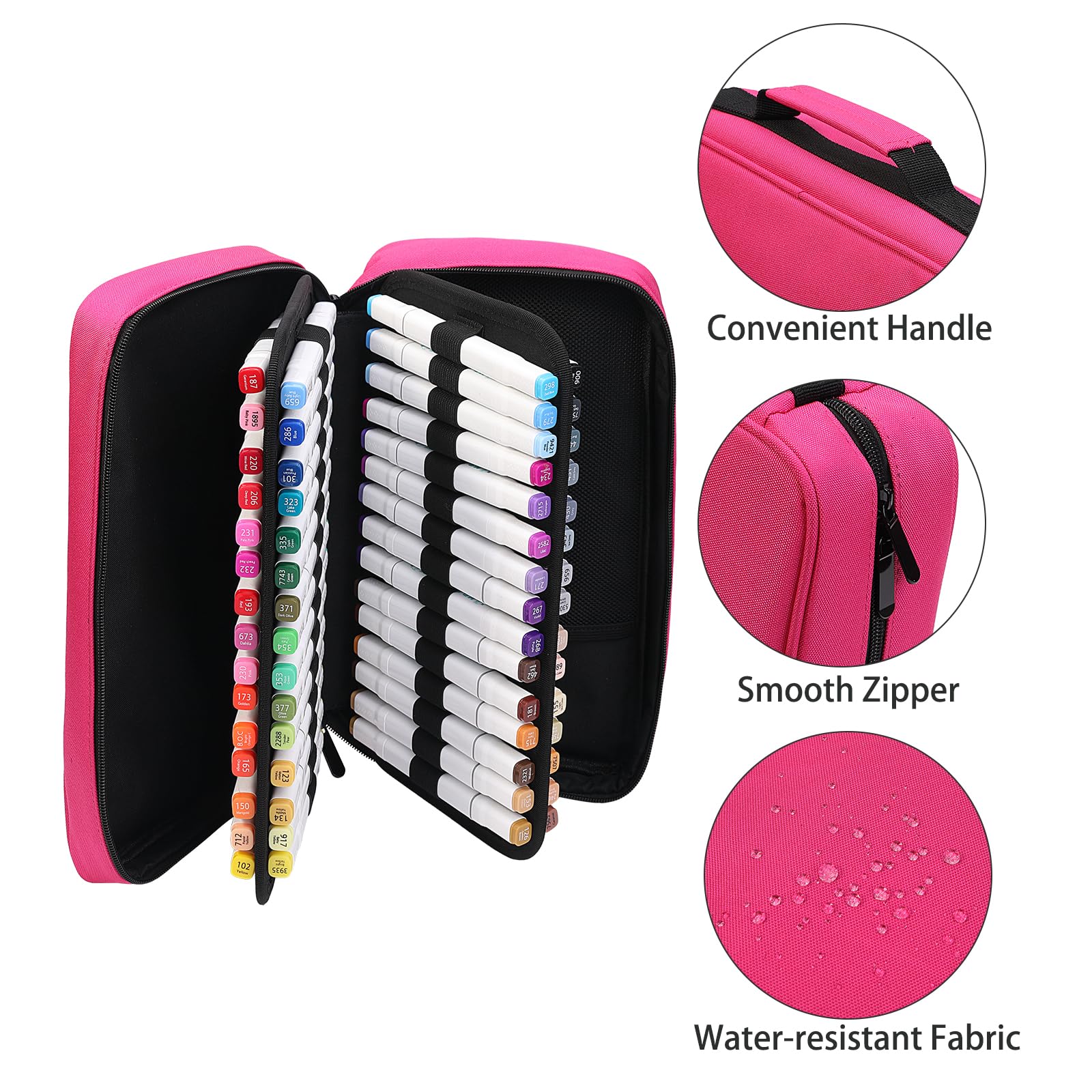 BOMKEE 60 Slots Marker Organizer Case, Large Pencil Pouch for 60 Markers Big Capacity Pen Holder