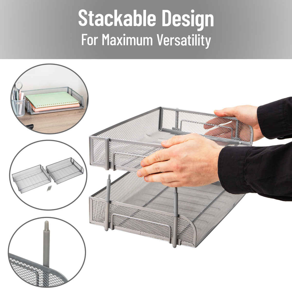 Mind Reader 2-Tier Stackable Paper Tray, Desktop Organizer for Letter-Size Documents, Office File