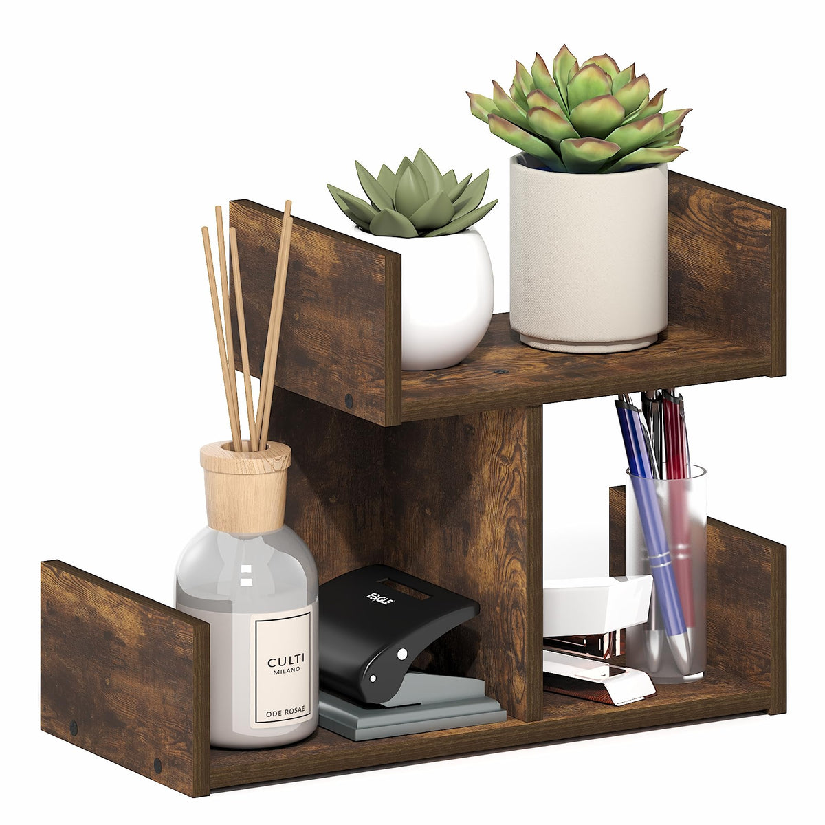 Furinno HERMITE Desk Organizers and Accessories, 2-Tier U-Shape Office Organization Shelf, Desk Top