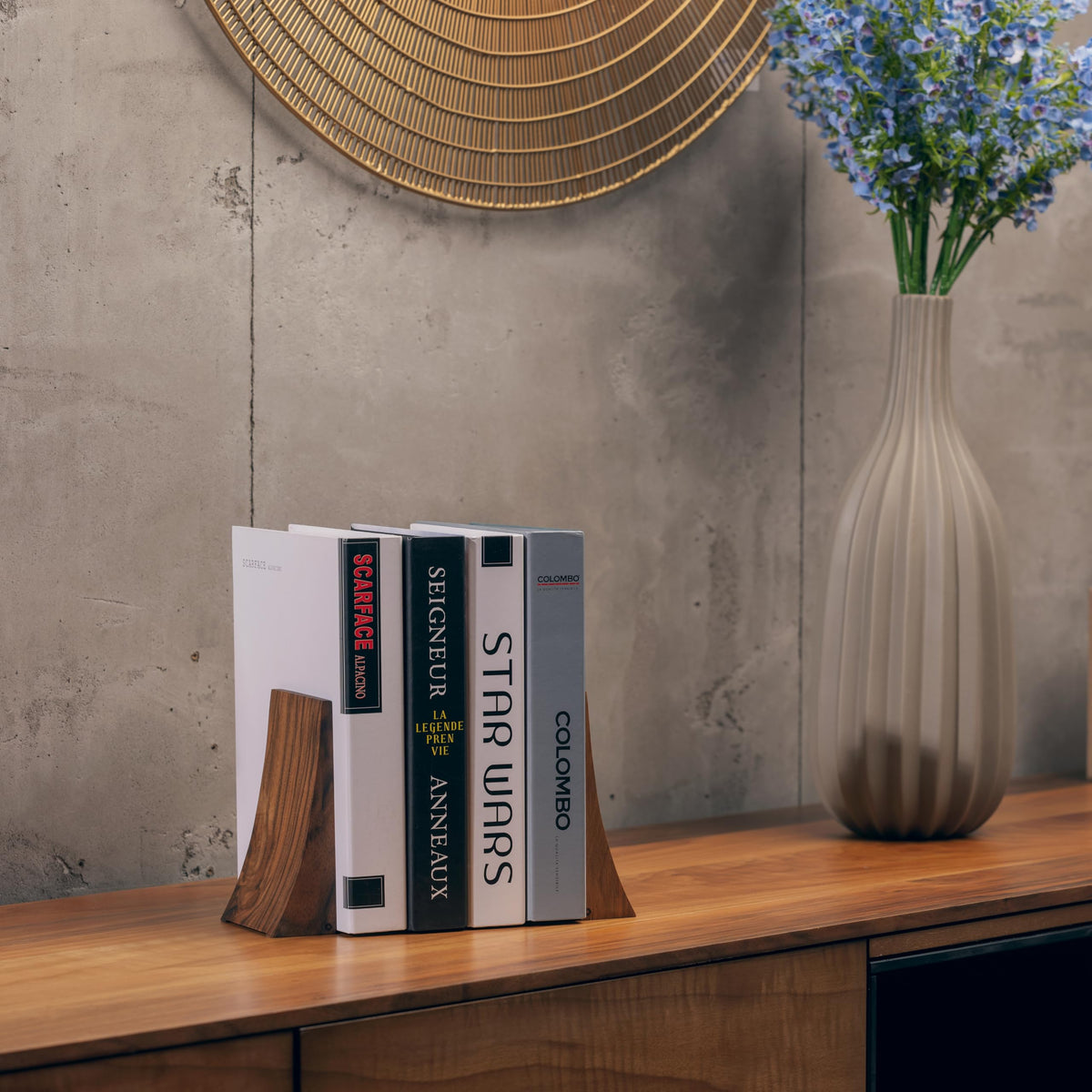 TILISMA Bookends for Heavy Books – Walnut Wood Book Ends for Shelves – Heavy Duty Bookends to Hold