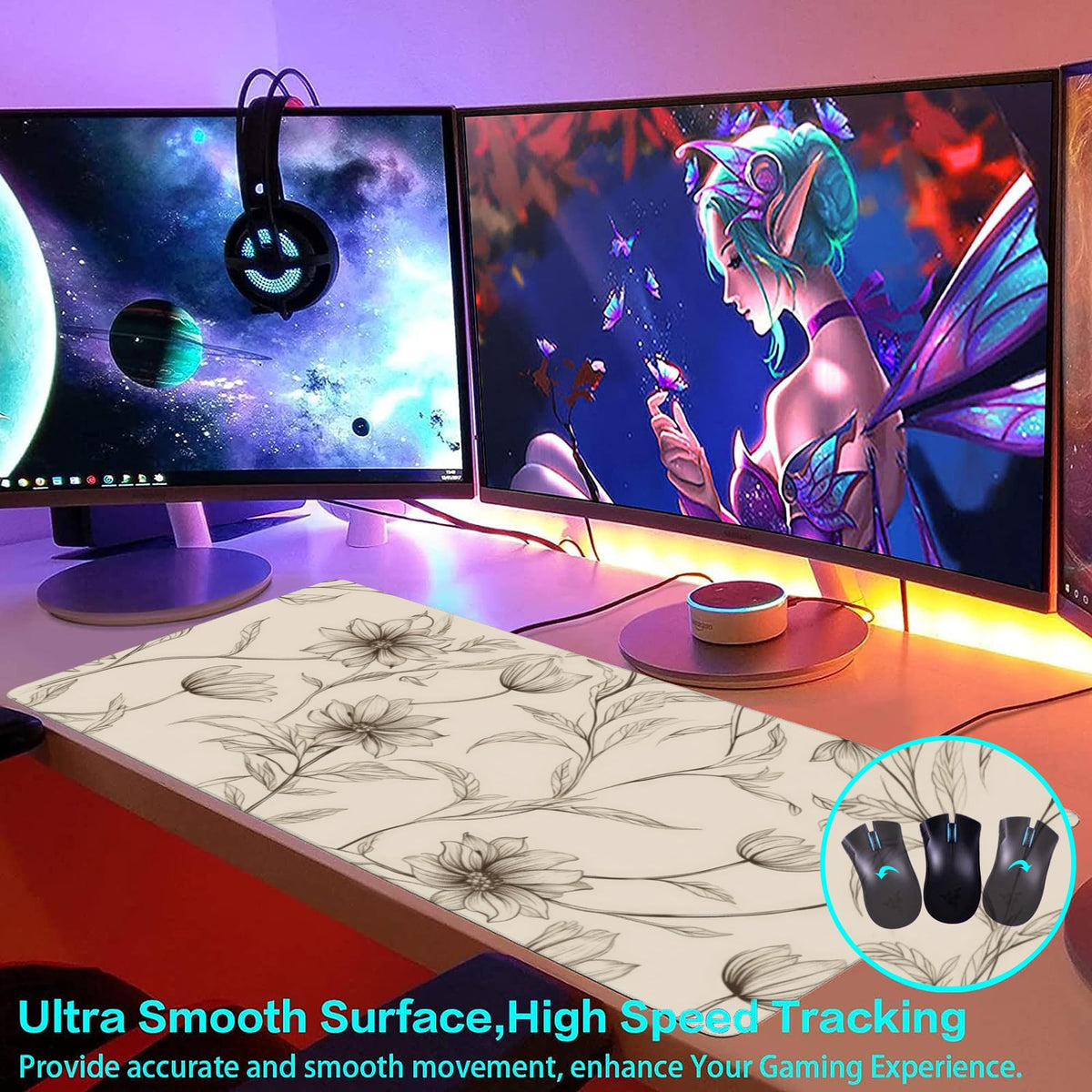 XXL Mouse Pad,Minimalist Flowers Large Gaming Mouse Pad,Abstract line Floral Desk Mat for