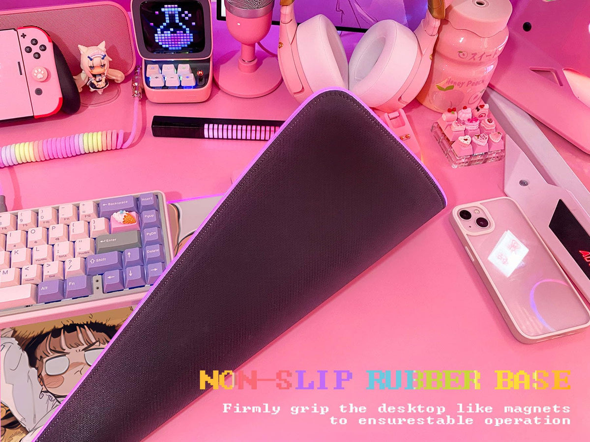 JMIYAV Pink RGB Gaming Mouse Pad 31.5x12 Inch PC XL Large Extended Glowing Led Light Up Desk Pad