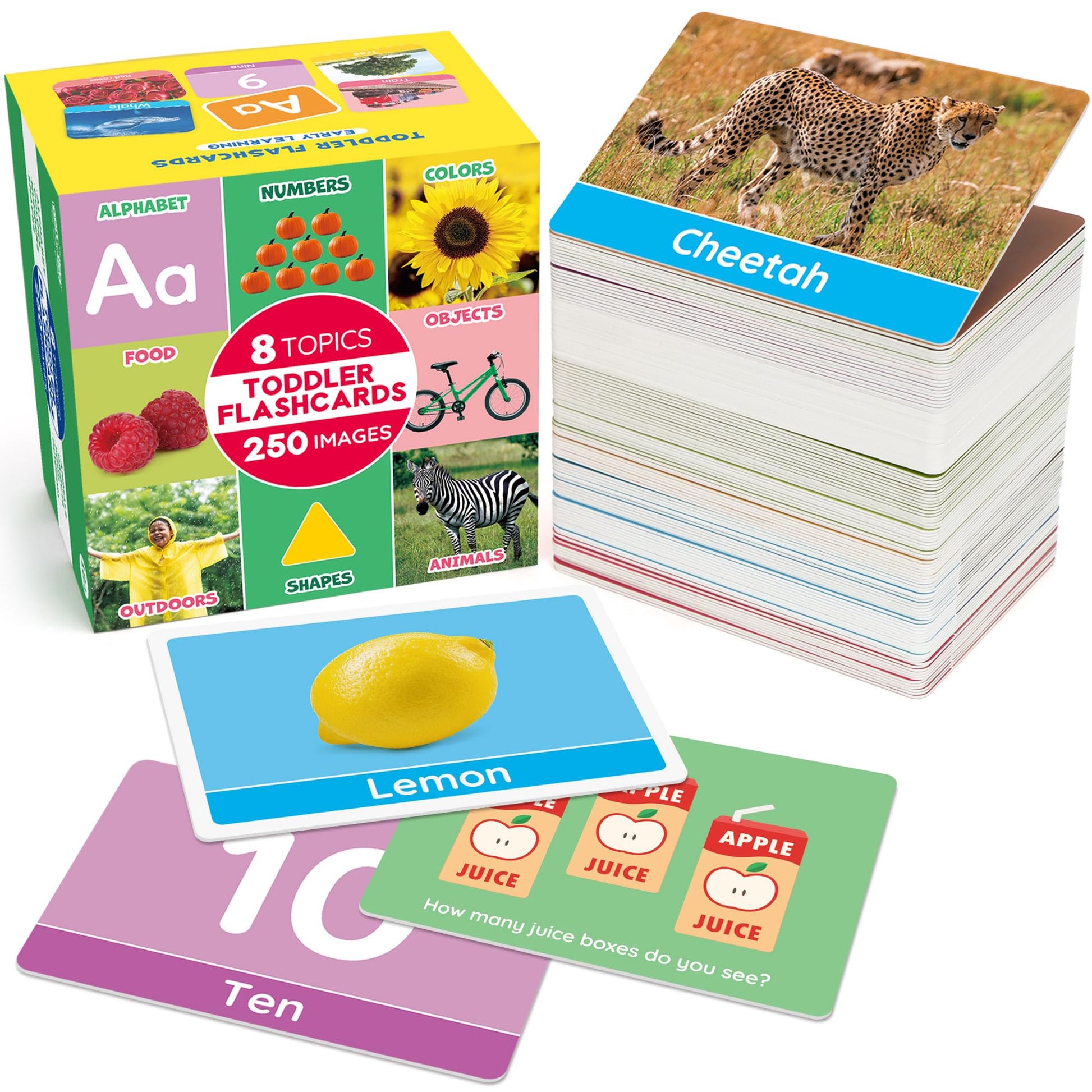 BenBen Flash Cards for Toddlers, Extra Thick, 250 Images, Double-Sided Educational Flashcards