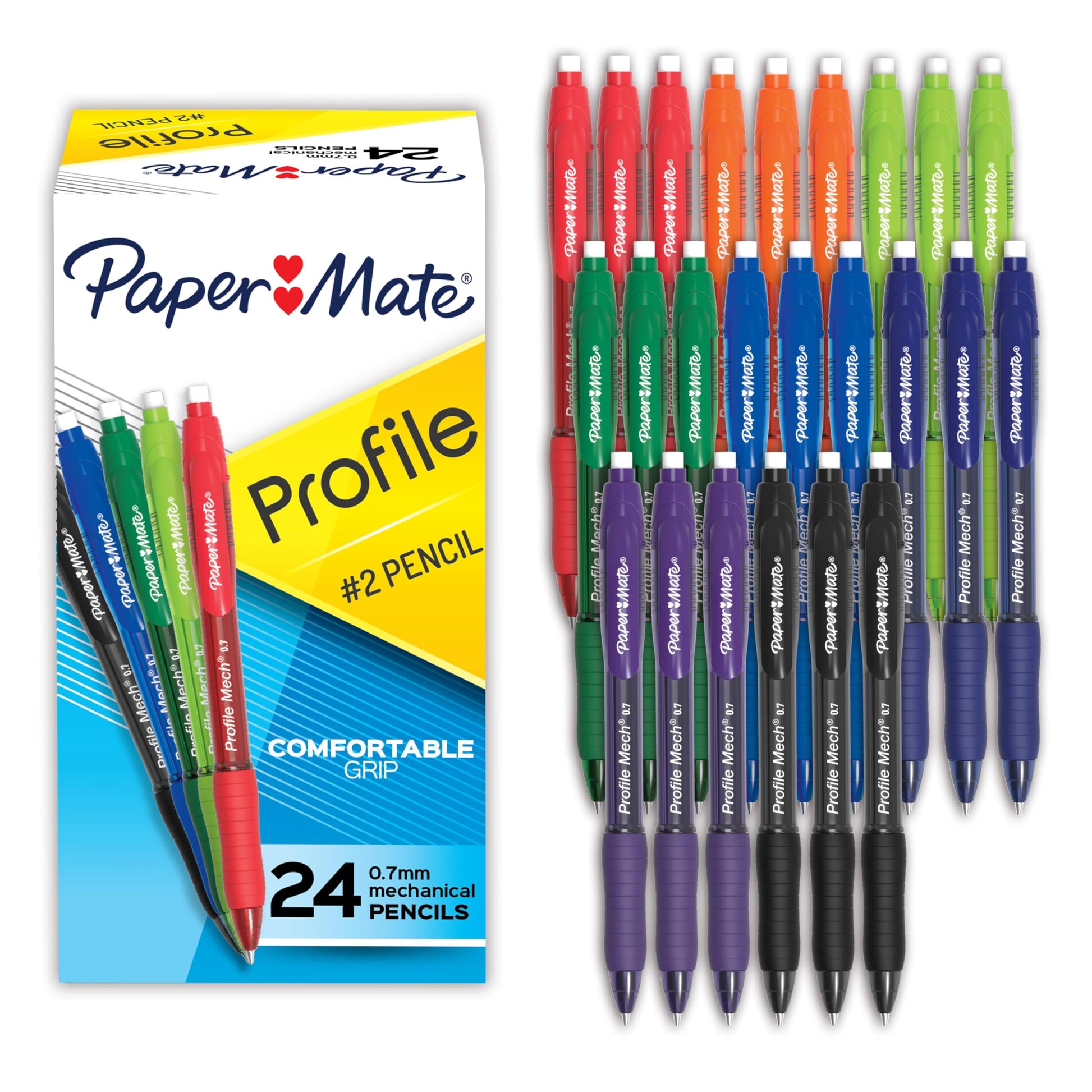 Paper Mate Profile Mechanical Pencils, 0.7 mm, HB #2 Lead, 8 Assorted Barrel Colors, 24 Count