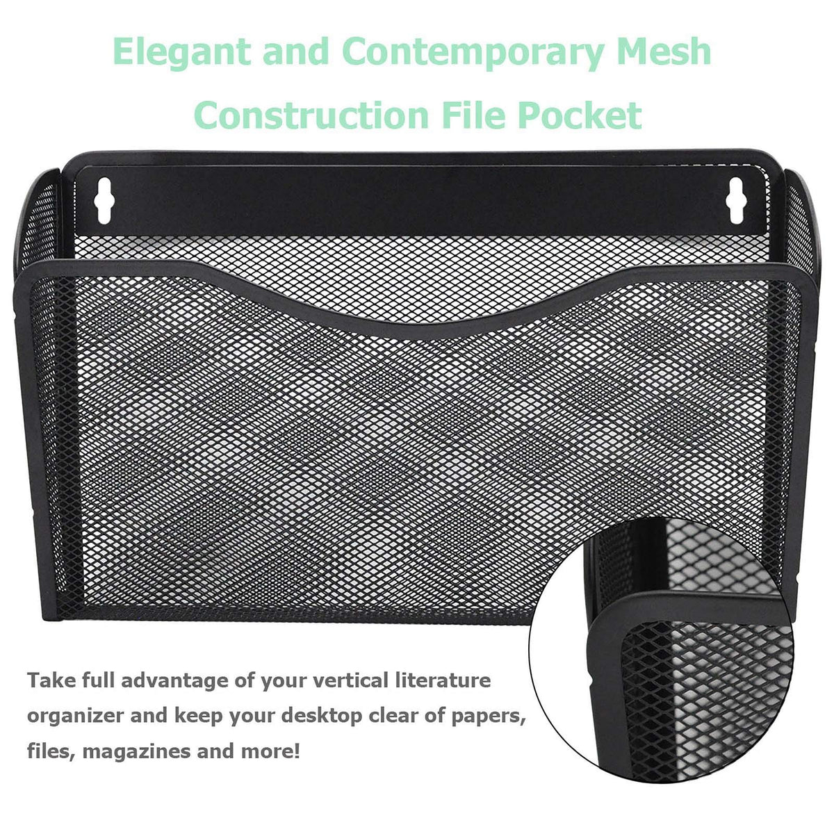 EASEPRES 6 Single Pocket Mesh Hanging File Organizer, Vertical Wall Mounted Magazine File Holder