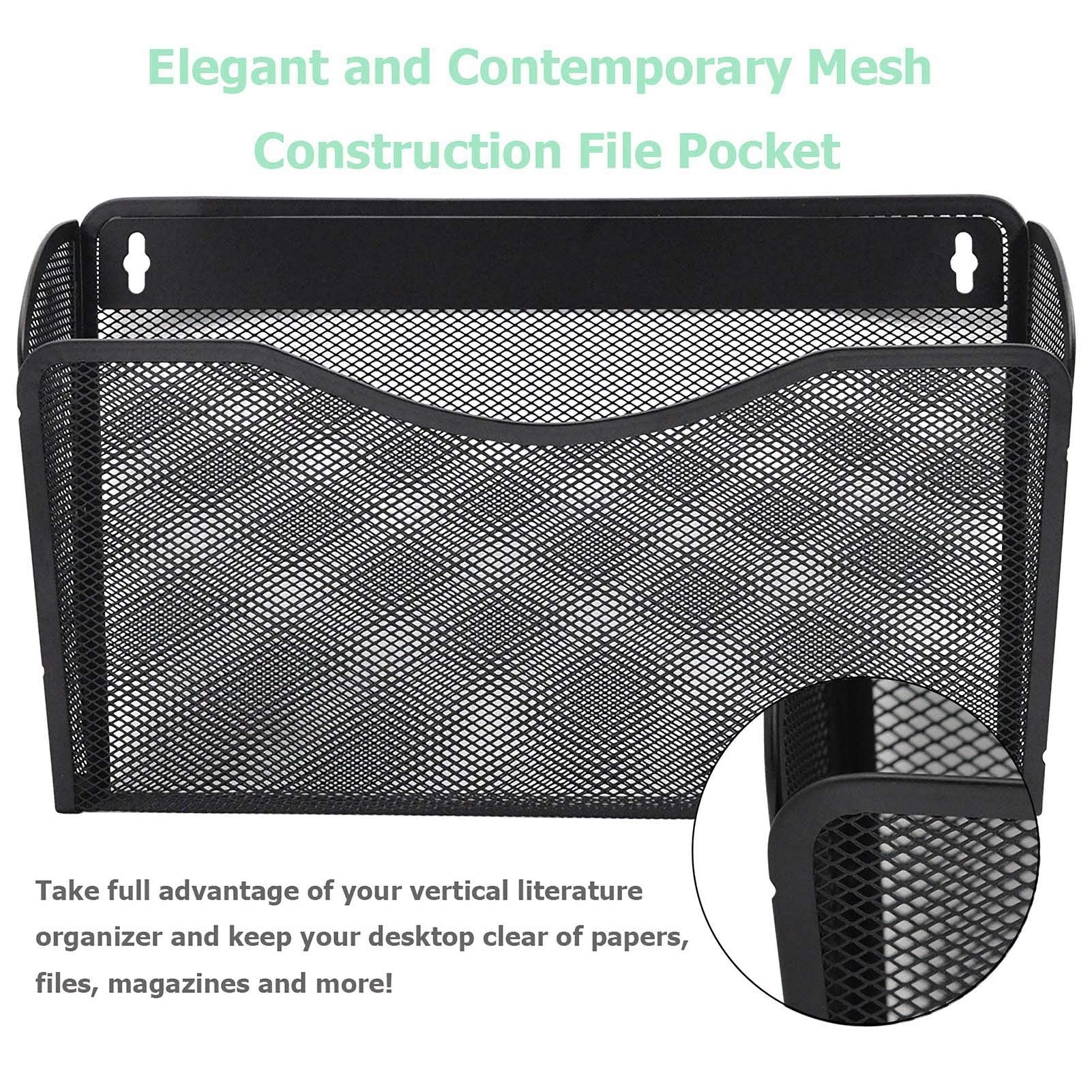 EASEPRES 3 Single Pocket Mesh Hanging File Organizer, Vertical Wall Mounted Magazine File Holder