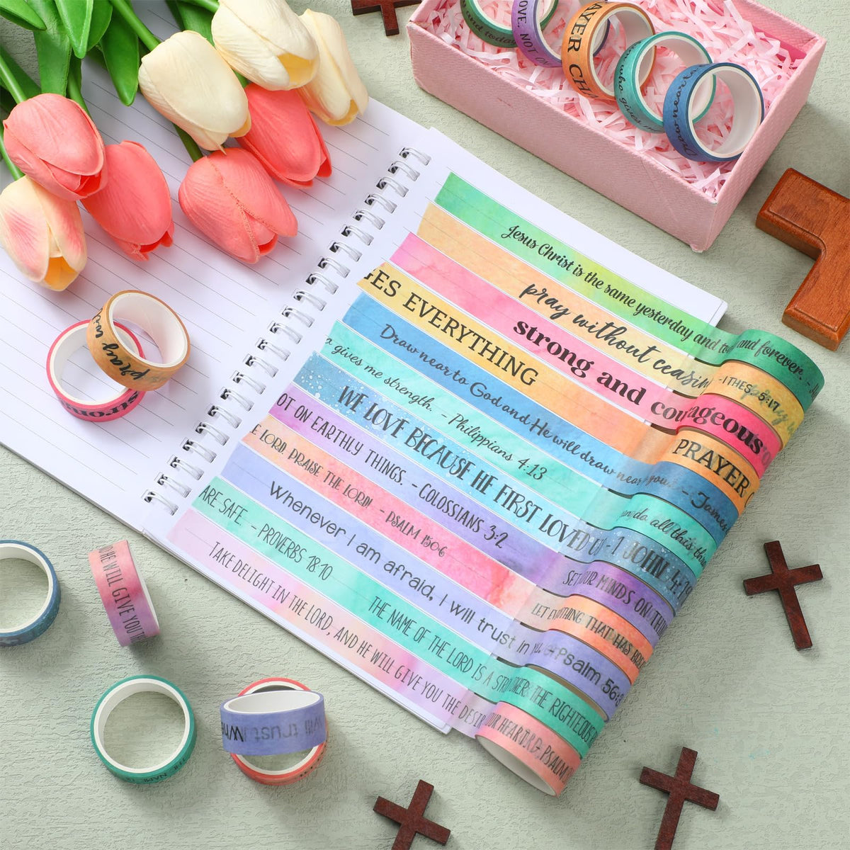 Janlaugh 24 Rolls Christian Washi Tape Gifts for Bible Journaling, Morandi