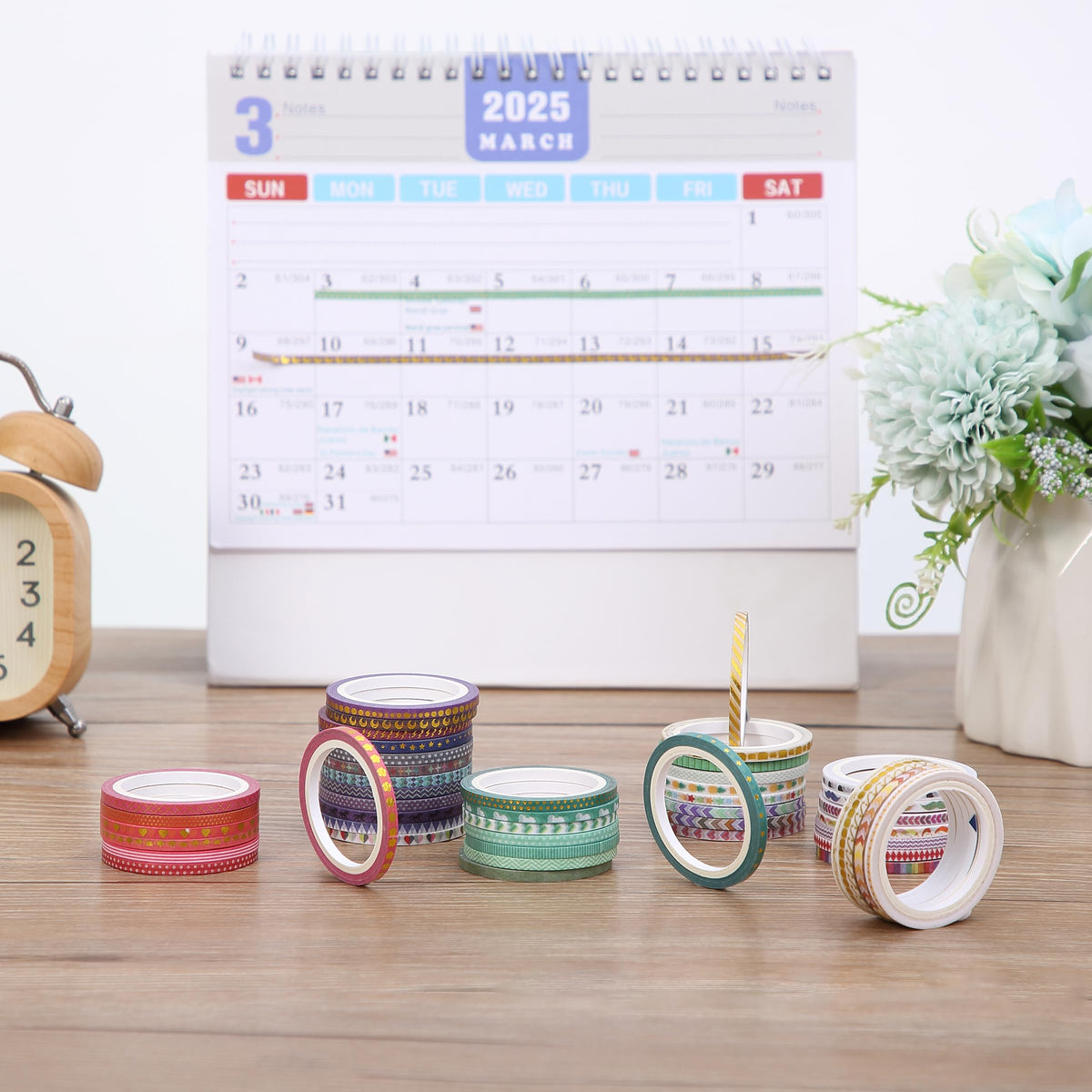 Mr. Pen- Skinny Washi Tape Set, 48 Rolls, Gold Foil Print, 3mm Wide