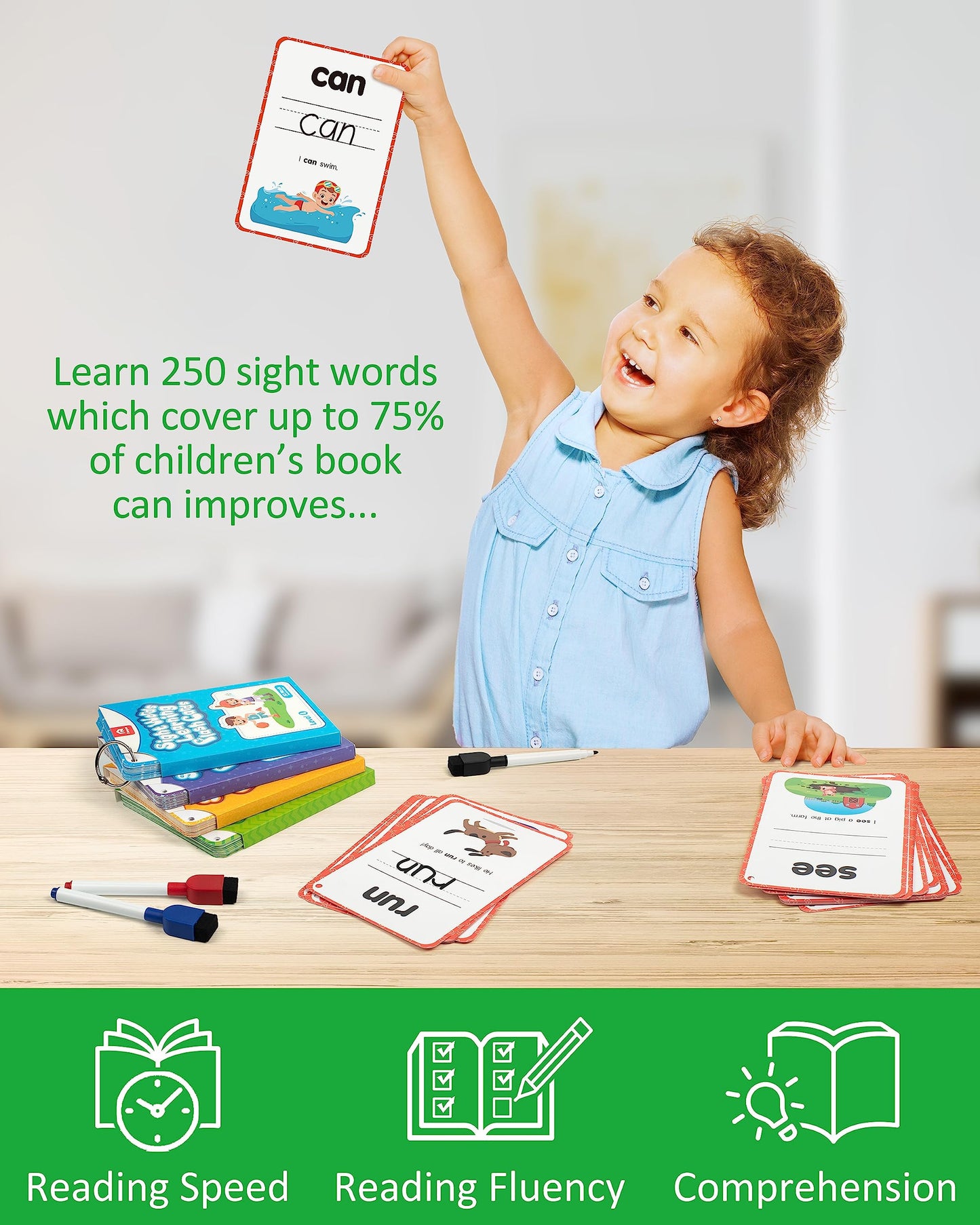 Coogam Sight Words Kids Learning Flash Cards, 250 Dolch Word Game Reading Vocabulary Card
