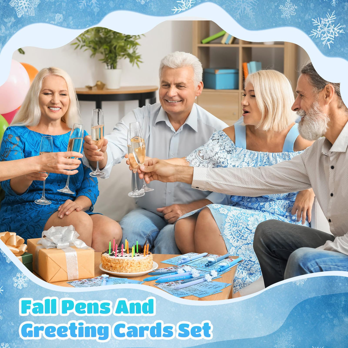 Marspark 30 Set Winter New Year Gifts Bulk Christmas Ballpoint Pens and Greeting Cards Set with Bag