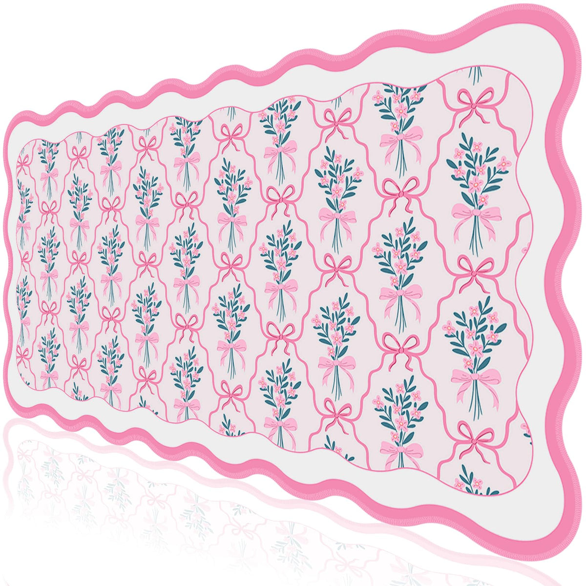 L-SPOUTTO Pink Floral Mouse Pad,Cute Scalloped Desk Mat XXL Gaming Mousepad