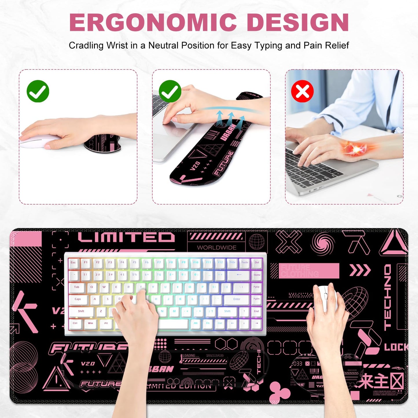 Lauspuck Large Mouse pad for Desk, Computer Desk Mat, XXL Keyboard Mousepad with Wrist Rest, Easy