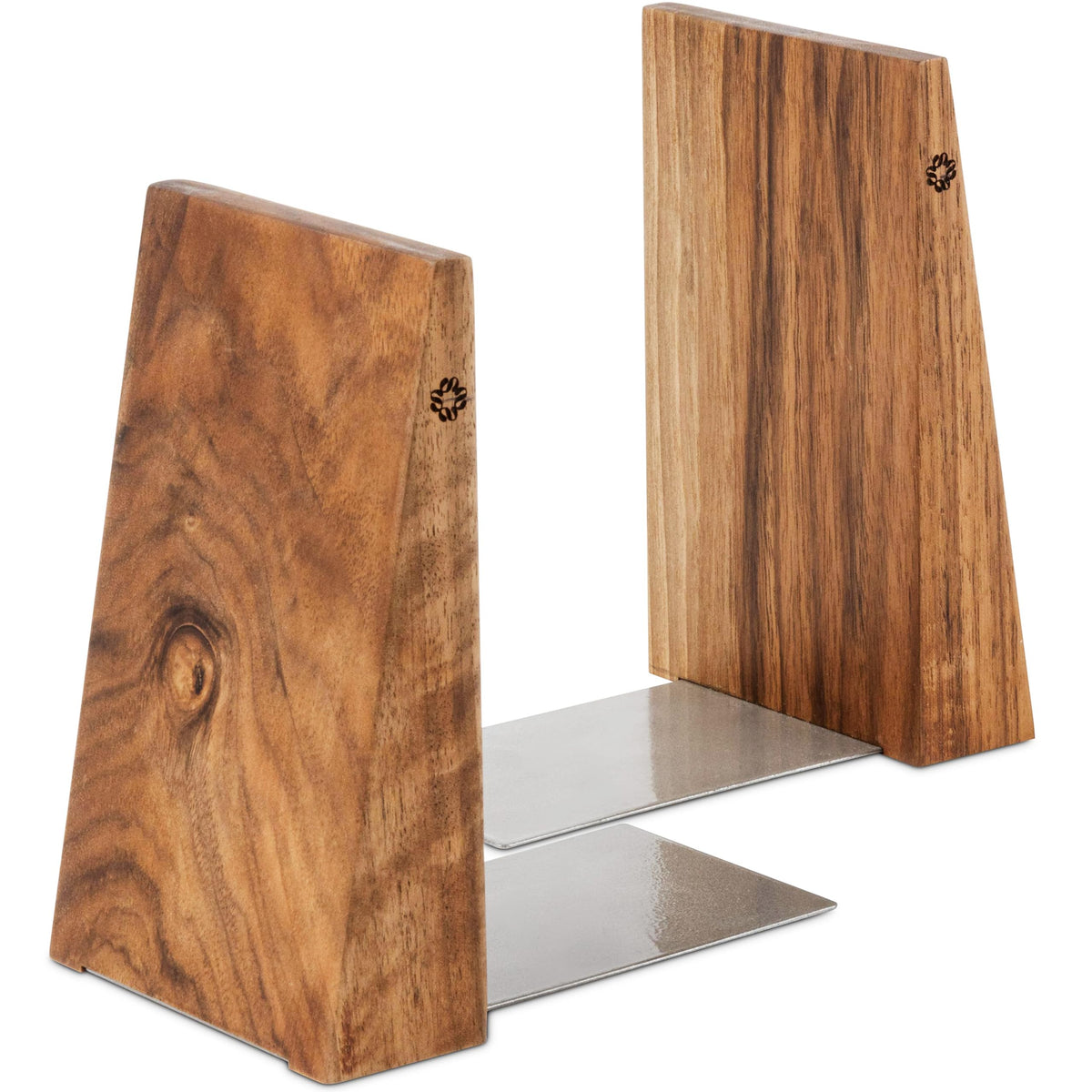 TILISMA Book Ends for Shelves - Handmade Wooden Bookends with Metal Base, Walnut Tree - Sturdy Book
