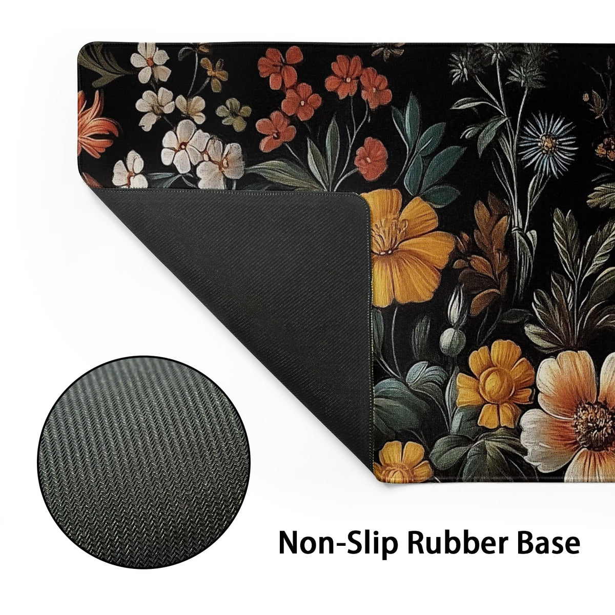 Floral Mouse Mat Vintage Aesthetic Flower Plant Black Extended Mouse Pad Large Gaming Mousepad