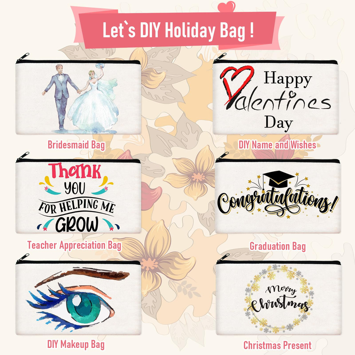 Legigo 20 Pack Blank Canvas Bag Zipper Pouch Makeup Bags Bulk- Multi-Purpose White Canvas Pencil