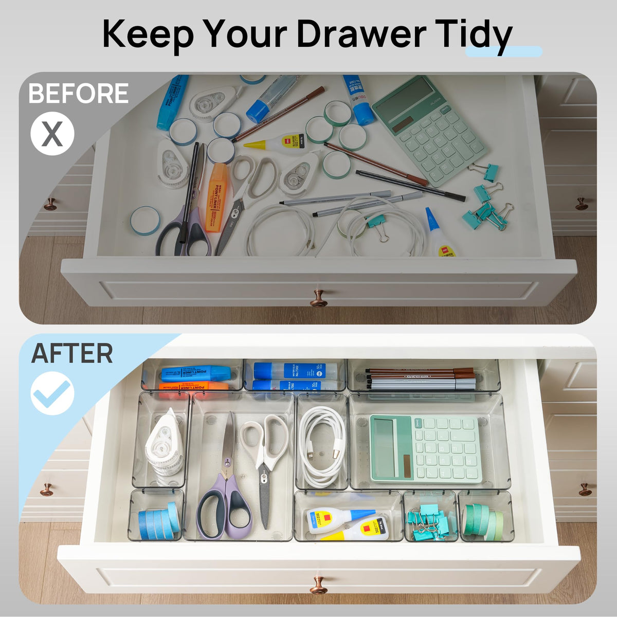 Vtopmart 25 Pack Plastic Drawer Organizers with Non-slip Rubber Pads