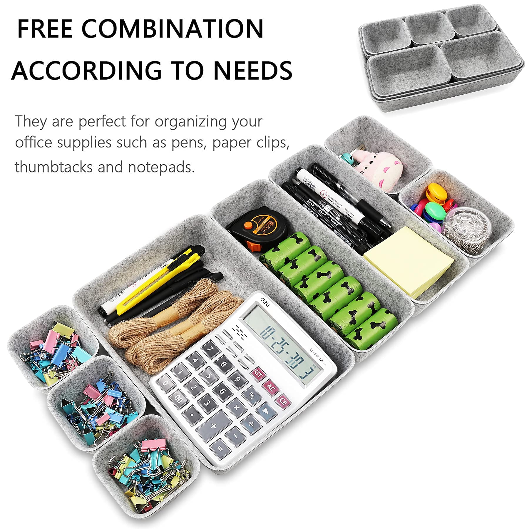 Newthinking Desk Drawer Organizer Trays, 8 Pack Square Storage Box Stackable Dividers, Save Desk