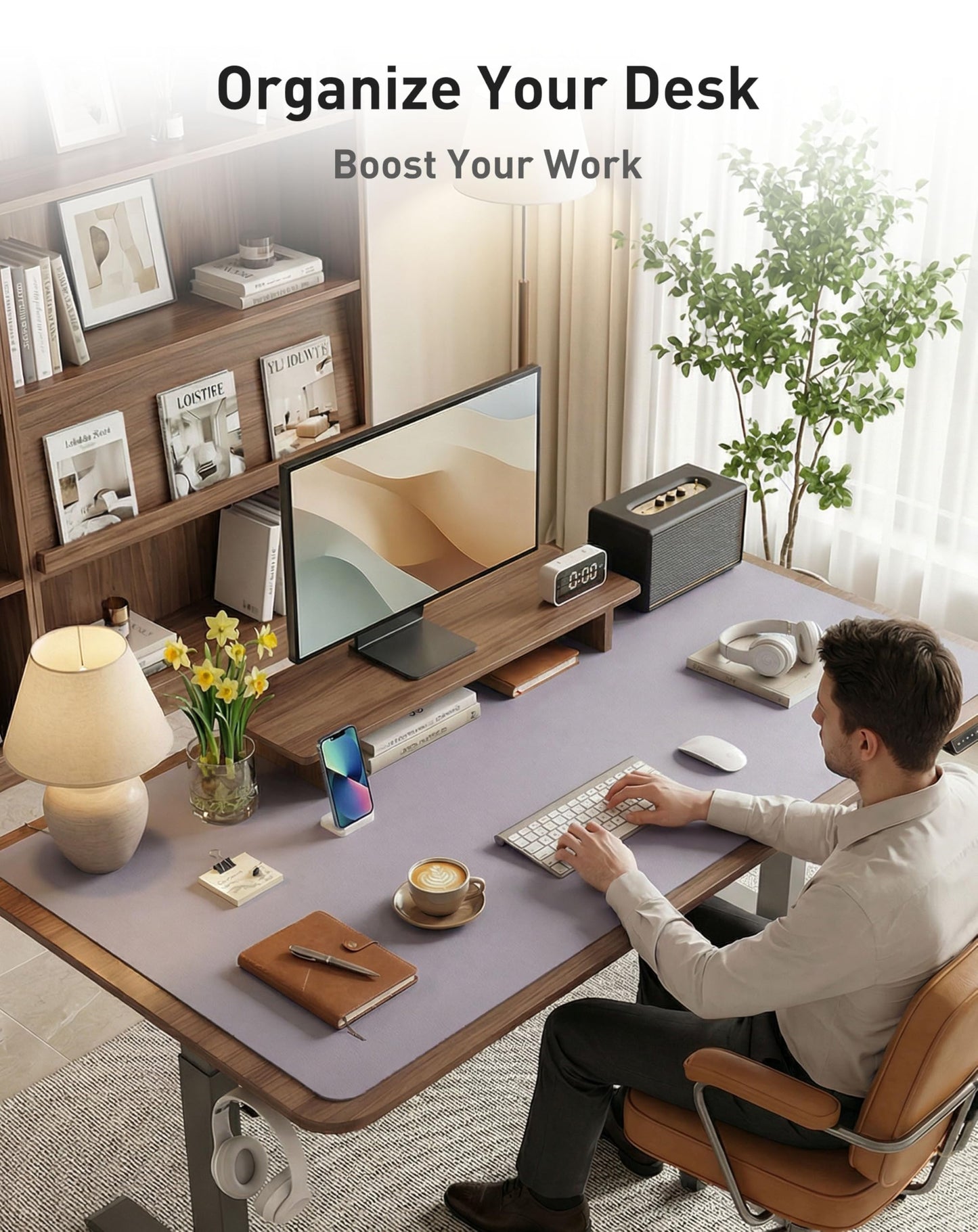 Aothia Faux Leather Desk Mat - Large Mouse Pad, Non-Slip PU Leather Blotter, Waterproof Writing