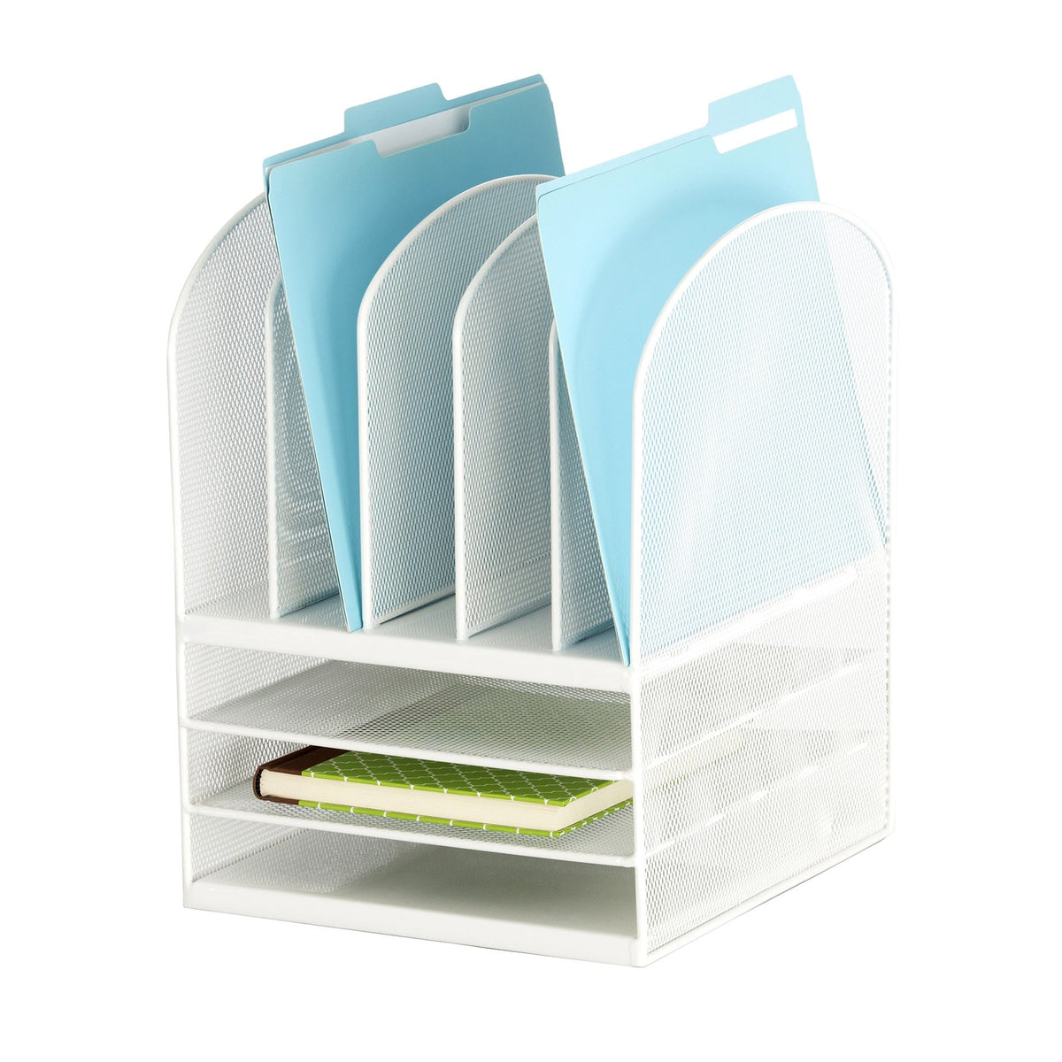 Safco Onyx Mesh 5 Sorter, 3 Tray Desktop Organizer – Steel Mesh Construction – Durable Powder