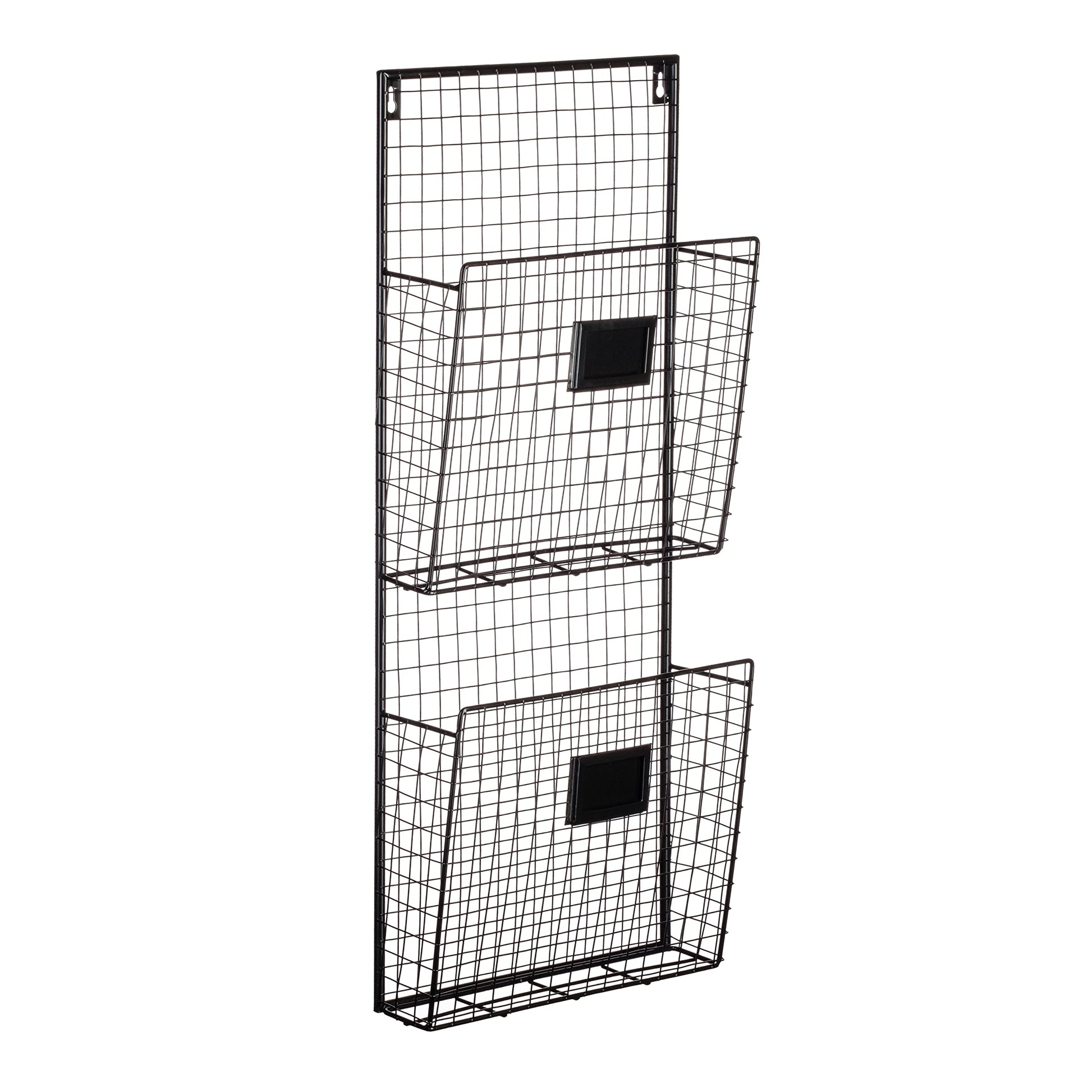 Designstyles Two Tier Wall File Holder – Durable Black Metal Rack with Spacious Slots for Easy