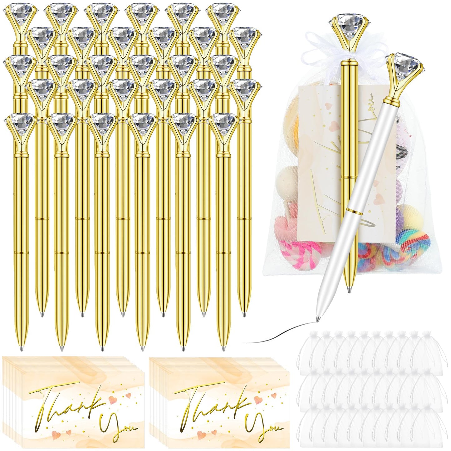 Yeaqee 91 Pcs Bridal Shower Pens Set, Gold, White, Classic Style