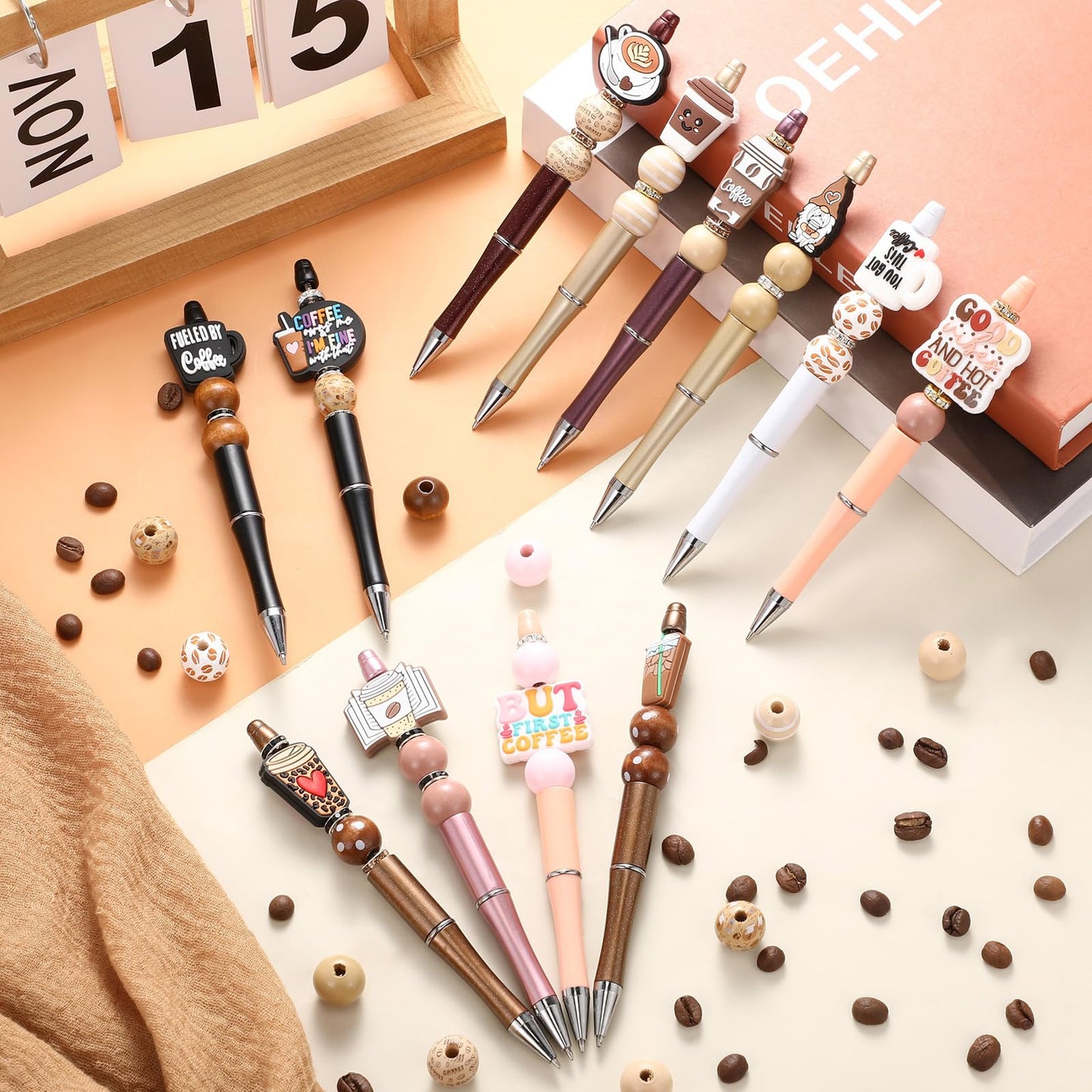 Geyee 12 Set Beadable Pens DIY Bead Pens, Multicolor, Coffee