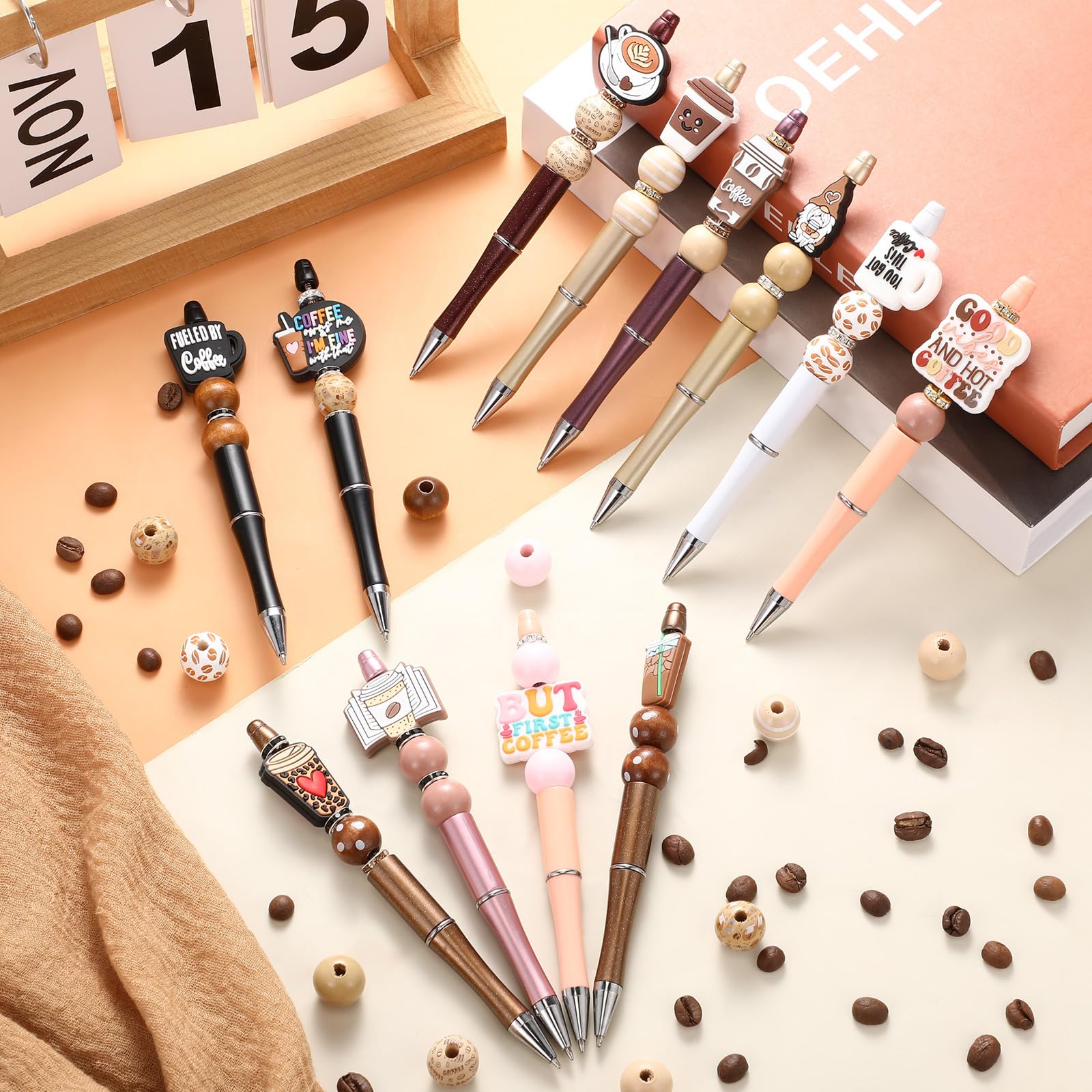 Geyee 12 Set Beadable Pens DIY Bead Pens, Multicolor, Coffee