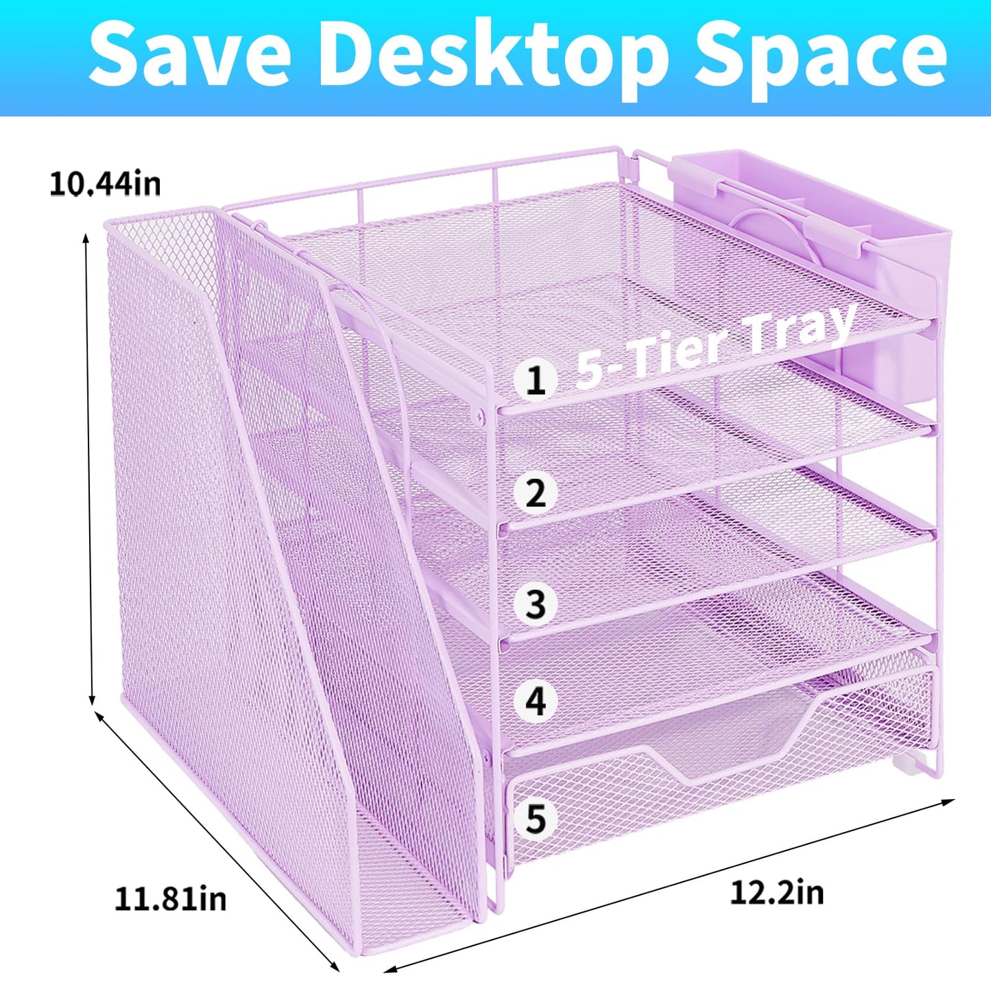 Gugsey 5-Tier Desk File Organizer with Drawer & Pen Holder (Purple)