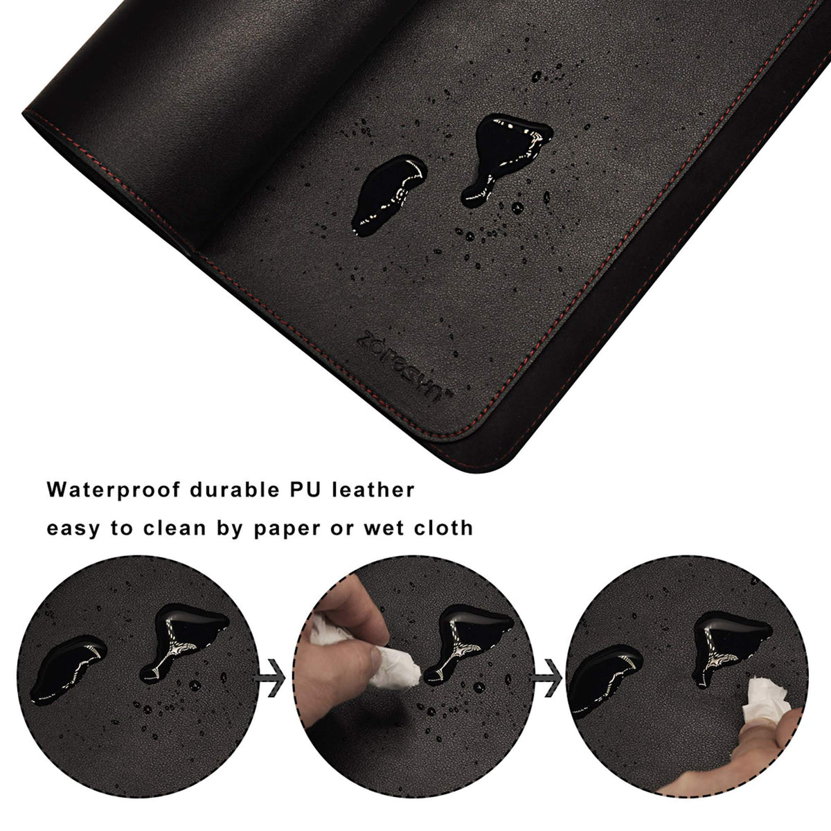 ZORESYN XL Large PU Leather Mouse Pad, Black, 55" x 24"