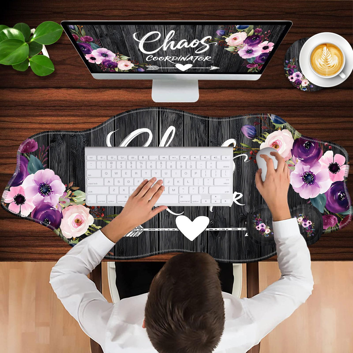 CICPLKSE Mouse Pad with Wrist Support + Desk Mat + Coaster 3 in 1 Set, XXL Large Gaming Mousepad