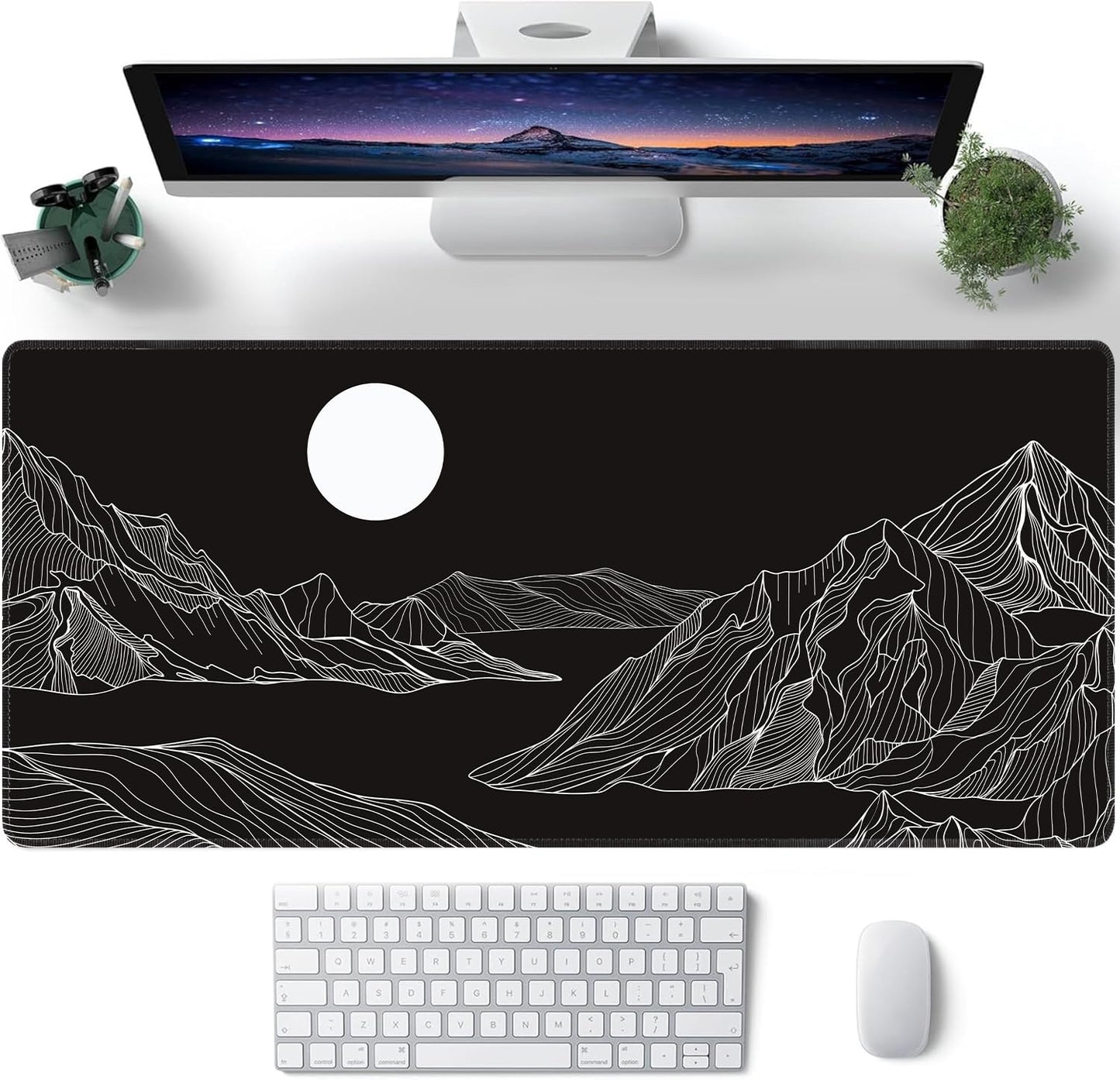 Black and White Mountain Large Mouse Pad,Gaming Keyboard Desk Pad,Extended Mouse Mat Non-Slip