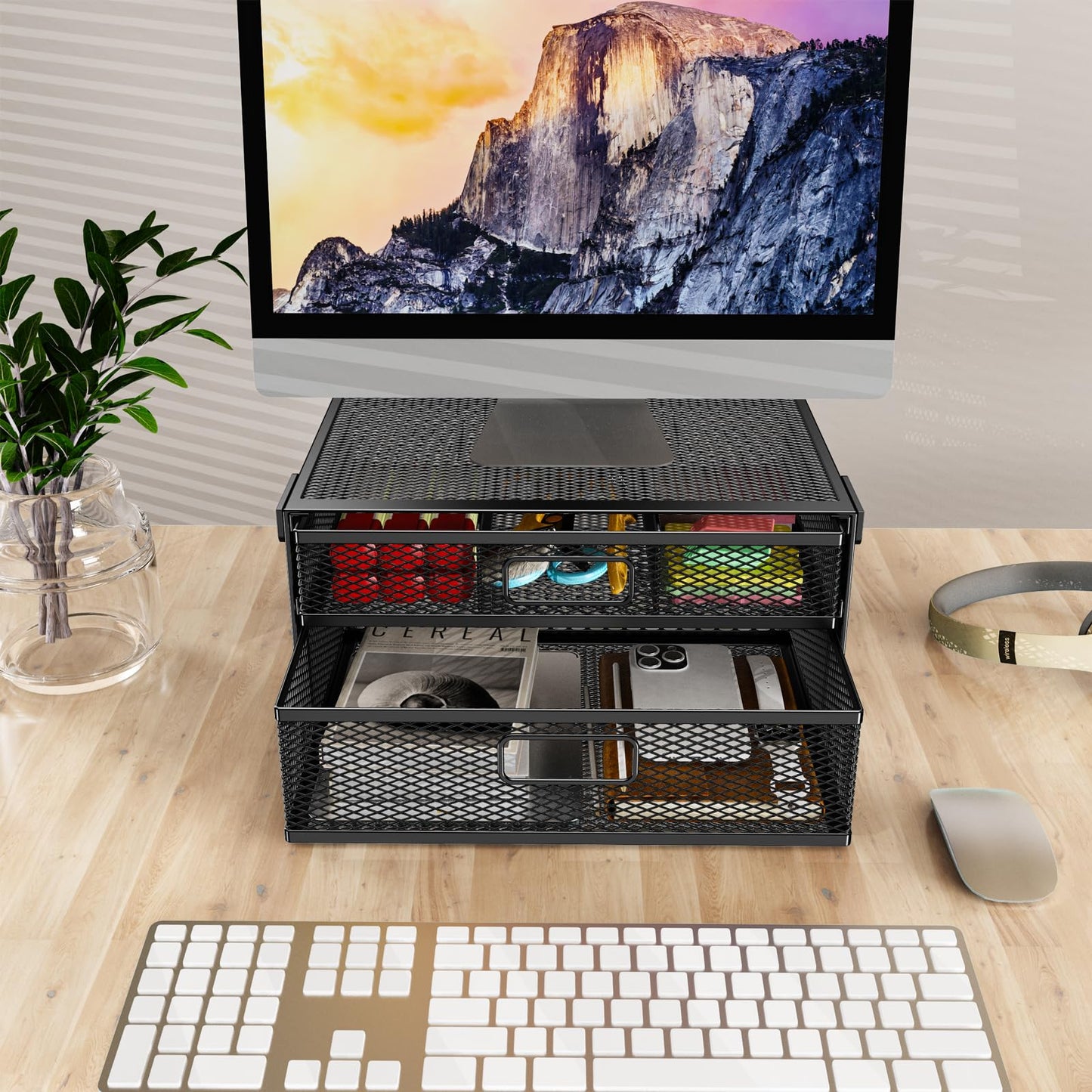 SEYHAKI Under Desk Drawer Organizer No Drilling Under Desk Storage Drawer Organizer Metal Under
