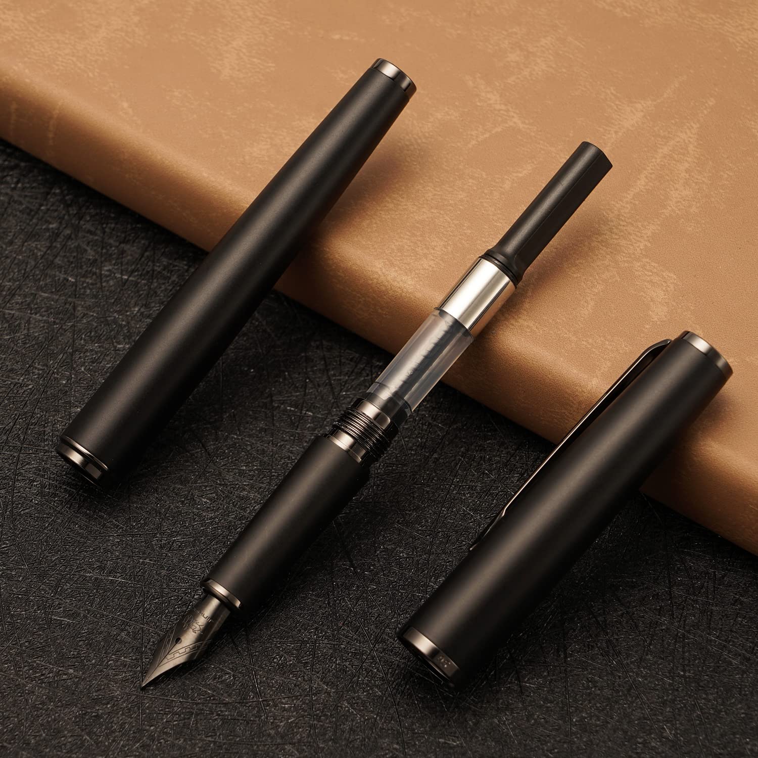Jinhao 95 Metal Fountain Pen Titanium Black Fine Nib, Matte Black Writing Pen