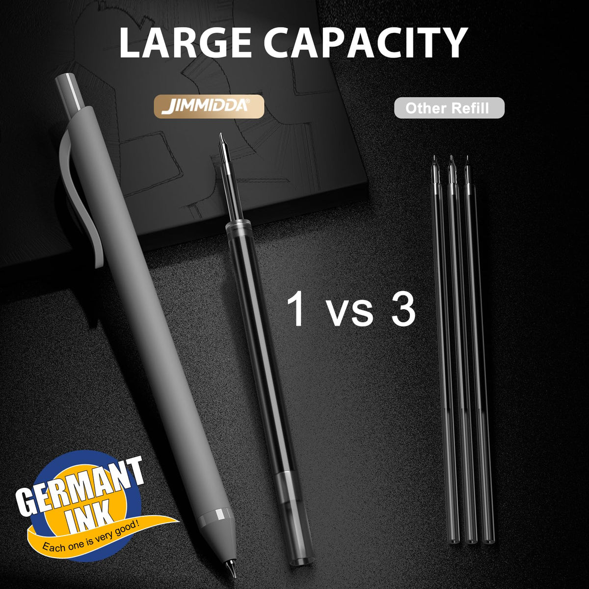 JIMMIDDA Gel Pens Black, 108 Pack Bulk 0.7mm Fine Point Smooth Retractable
