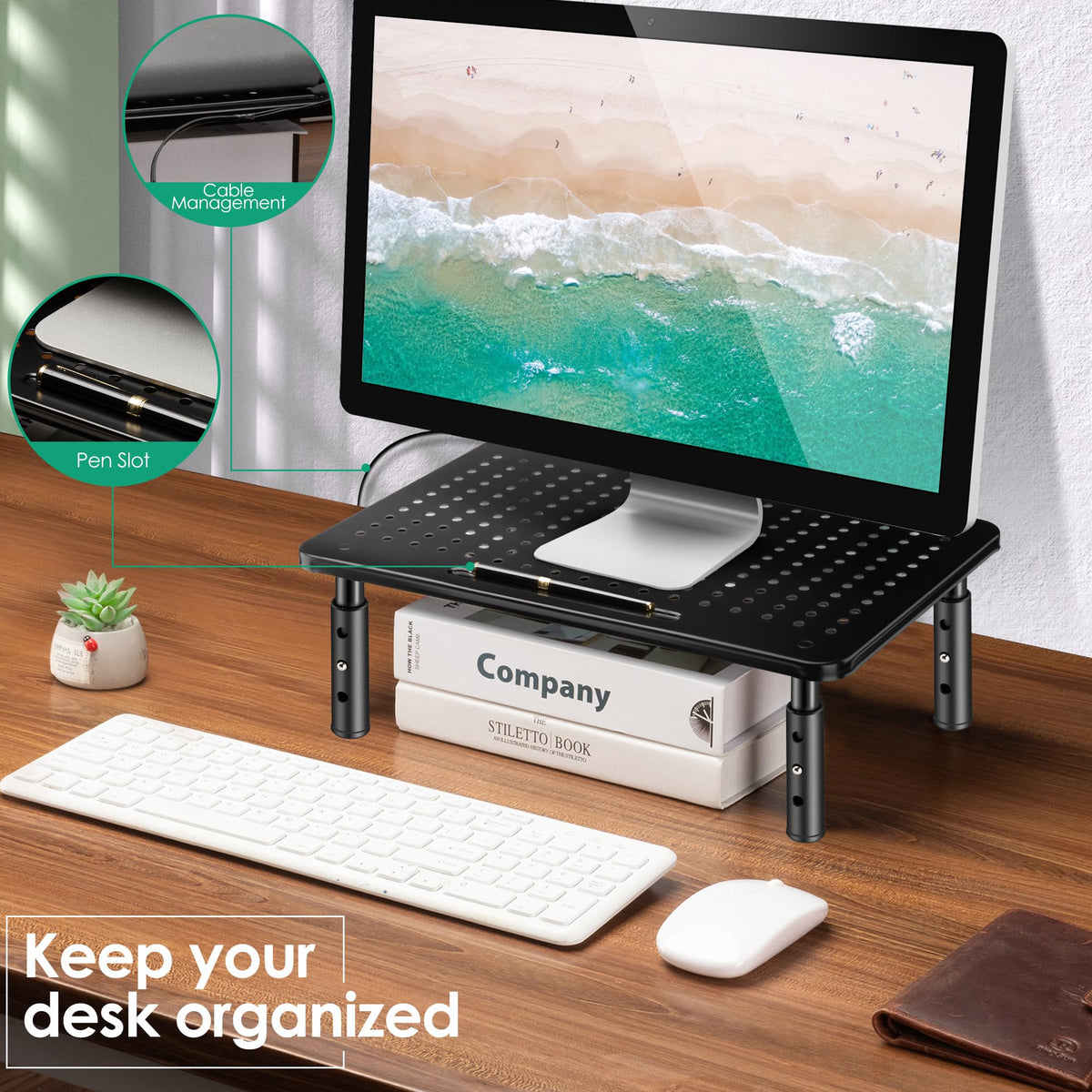 La Jaco Monitor Stand Risers for 2 Monitors, 3 Height Adjustable Monitor Stand with Pen Holder