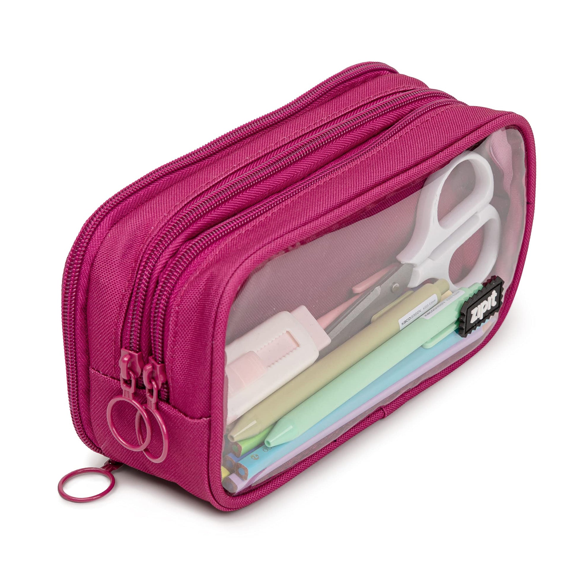 ZIPIT Half & Half Pencil Case for Girls, 3-Compartment Zipper Pouch