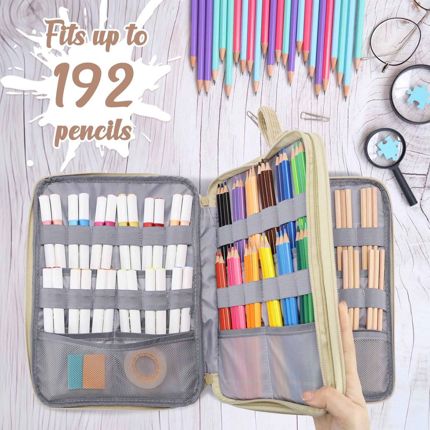 VASCHY Colored Pencil Case, Corduroy Large Pencil Pouch for Art Pens Markers Gel Pens Big Holder