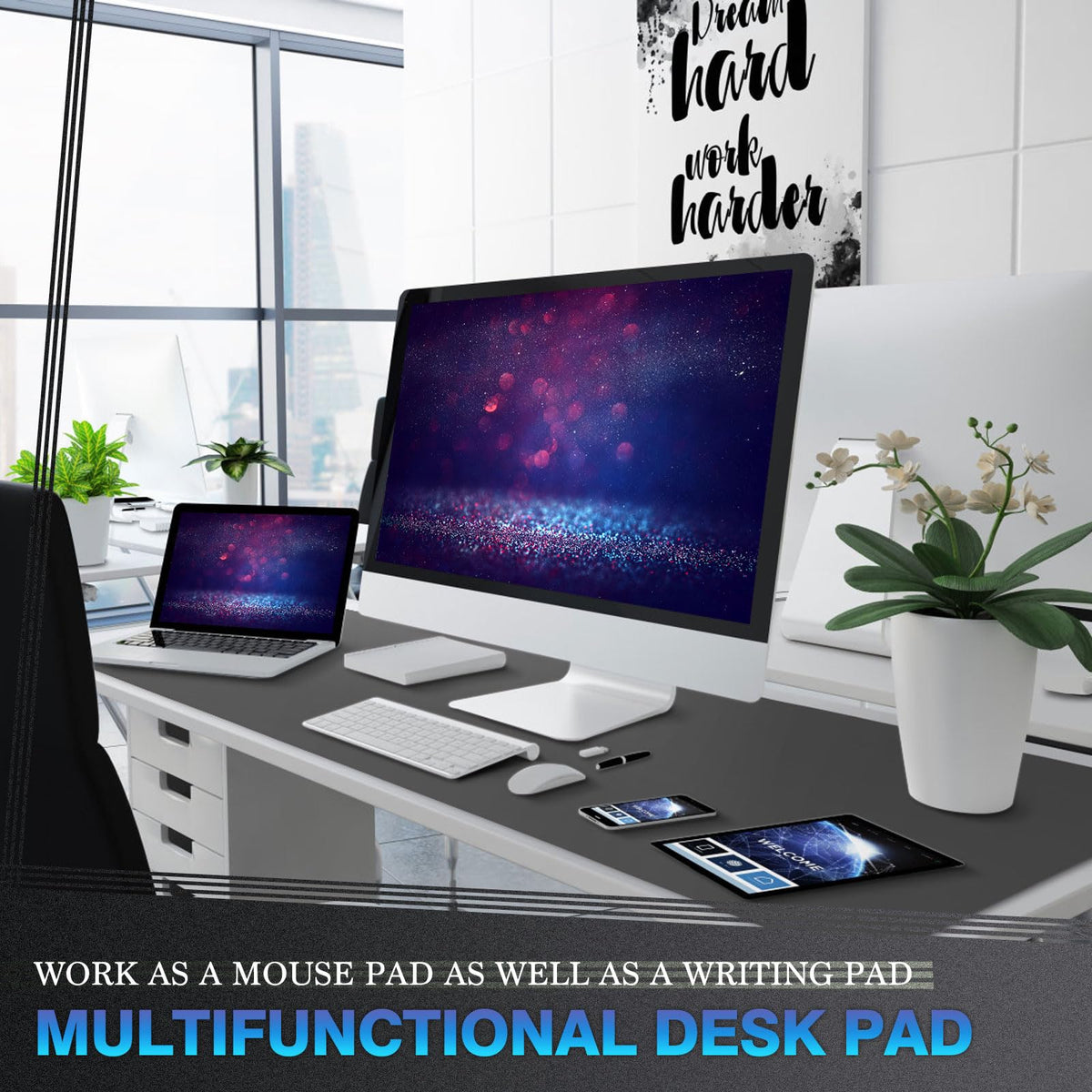 K KNODEL Extra Large Desk Mat, Leather Mouse Pad (47.2"x23.6", Dark Gray)
