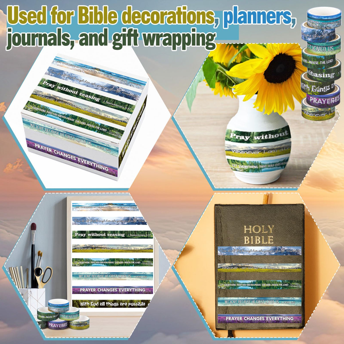 Janlaugh 24 Rolls Christian Washi Tape Gifts for Bible Journaling, Scenery