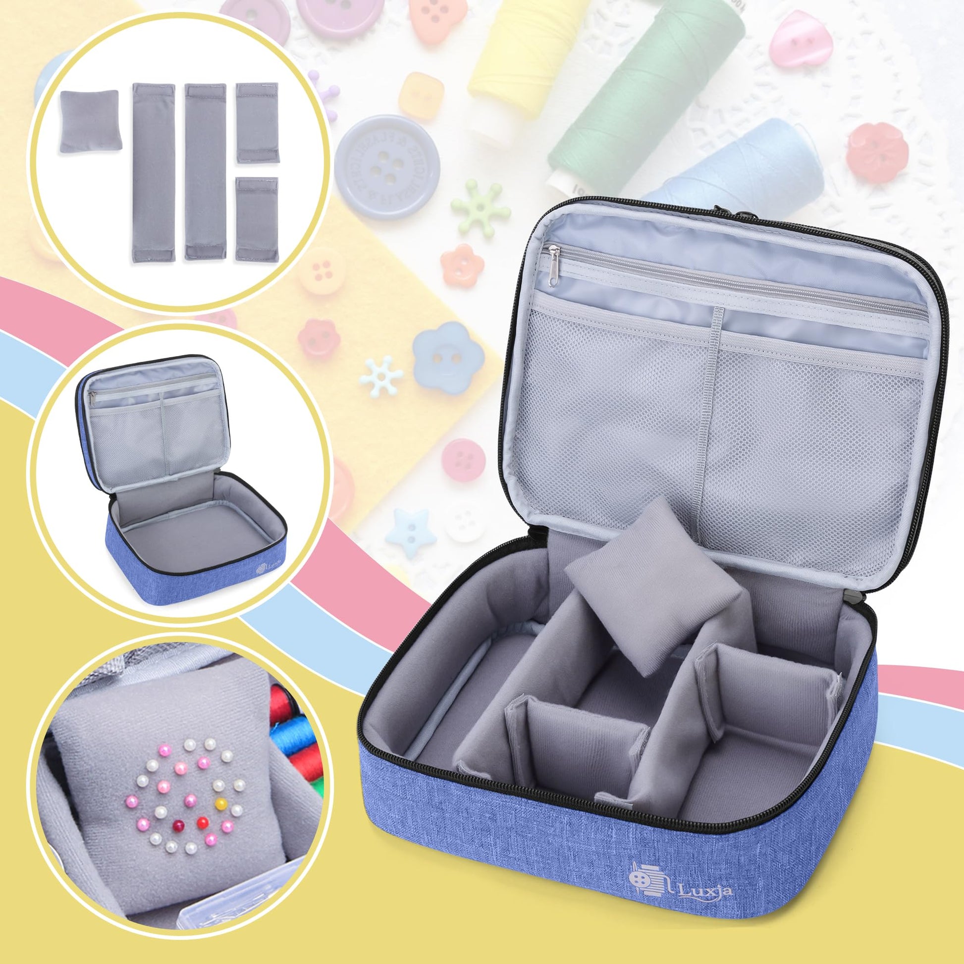 Luxja Double-Layer Medium Sewing Organizer, Dark Blue