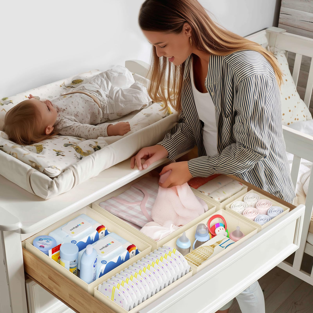 DIMJ Drawer Organizer Clothes - 20 Pack Closet Drawer Organizer Bins for Baby Clothes Storage