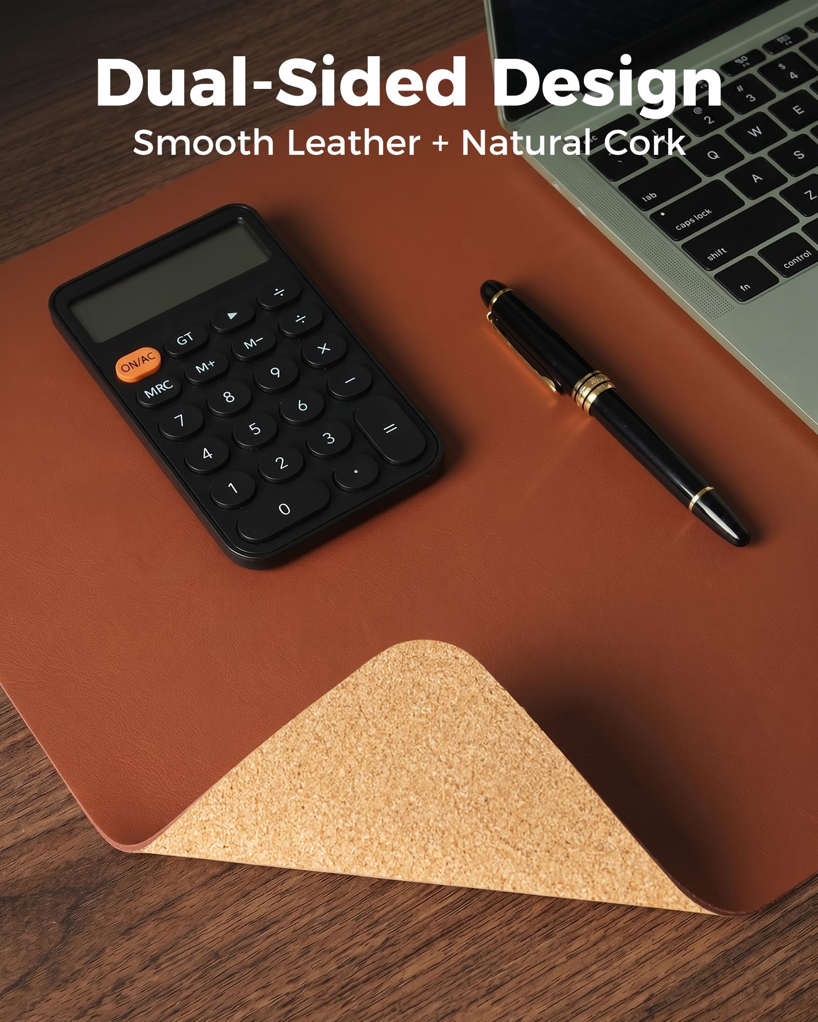 Aothia Dual-Sided Desk Mat - Leather & Cork Desk Protector, Large Mouse Pad & Writing Pad for