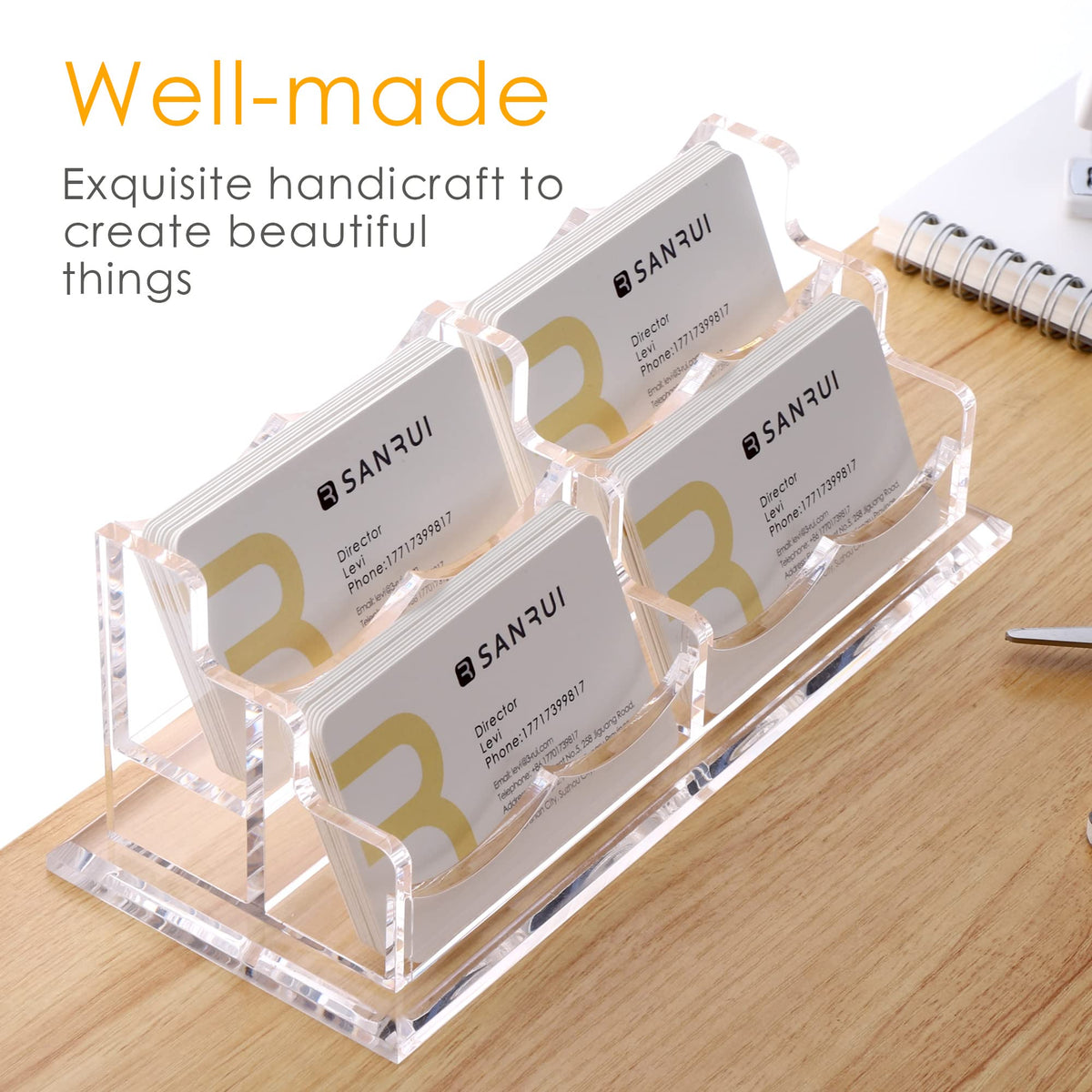 SANRUI Acrylic Business Card Holder, Clear Desk Card Display Stand 4 Slot