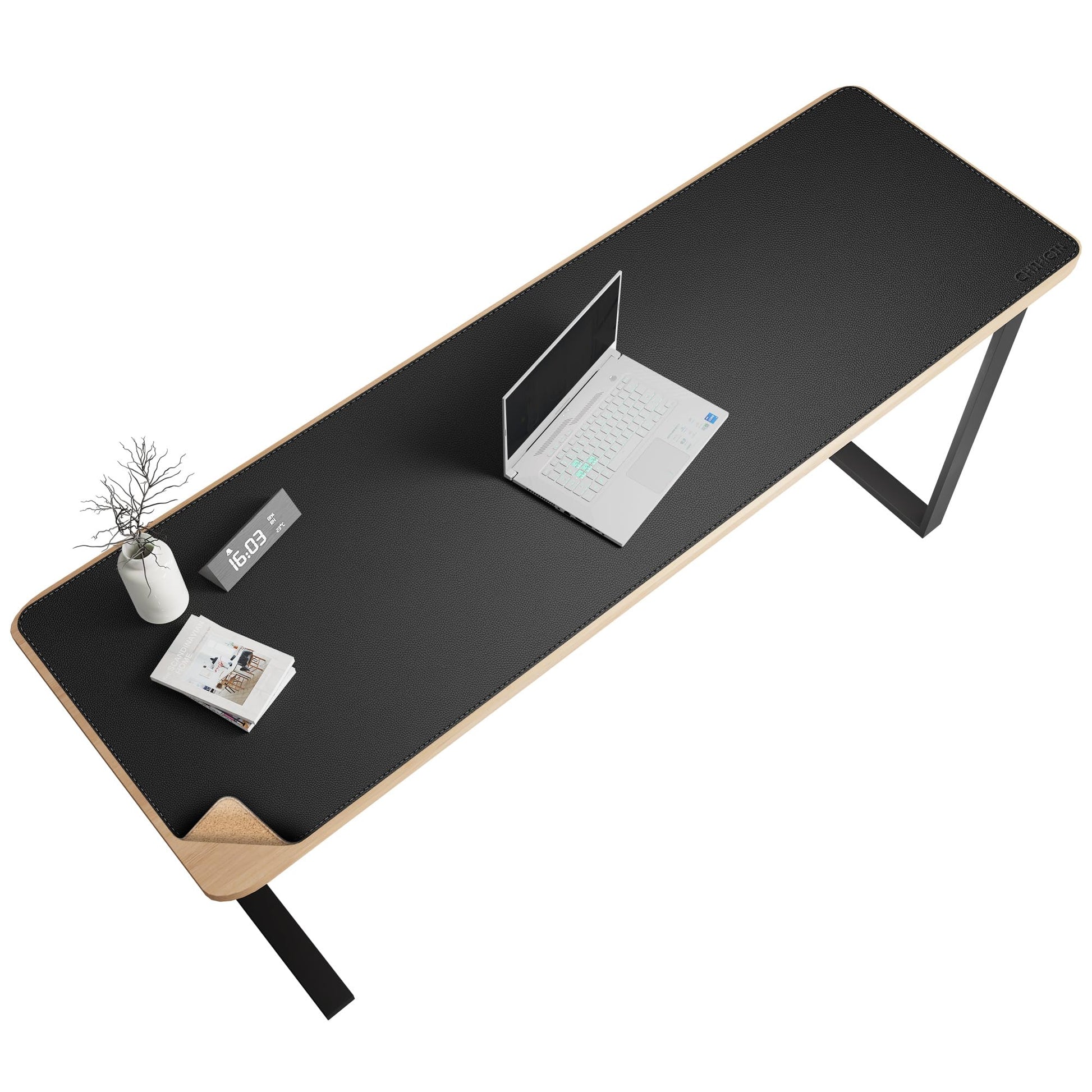 Chihein 63” x 20” Cork & PU Leather Desk Mat (Black) - Huge Mouse Pad, Double Sided Waterproof Desk