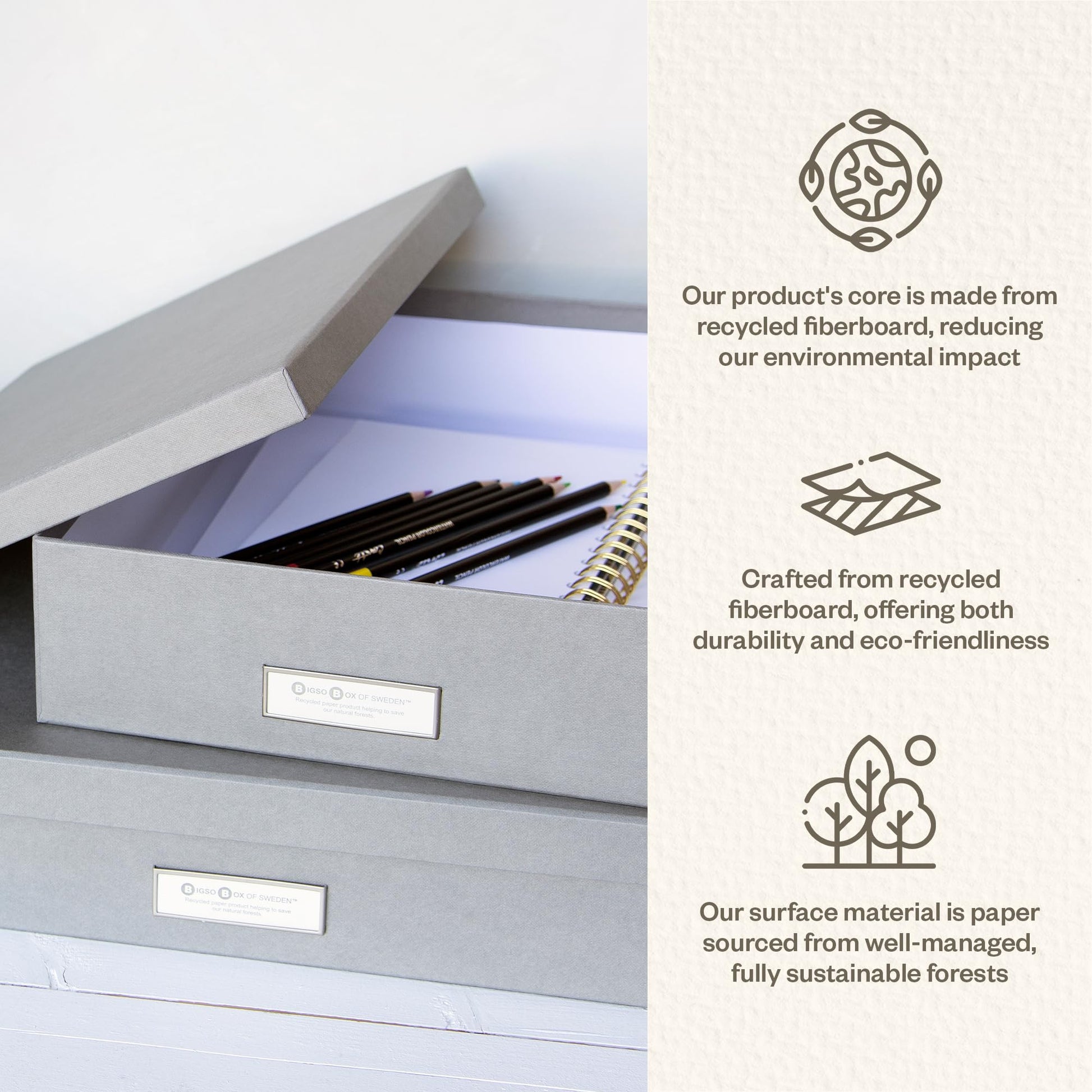 Bigso Sverker Fiberboard Legal and Art Storage Box | Scrapbook Storage Box for Loose Papers and