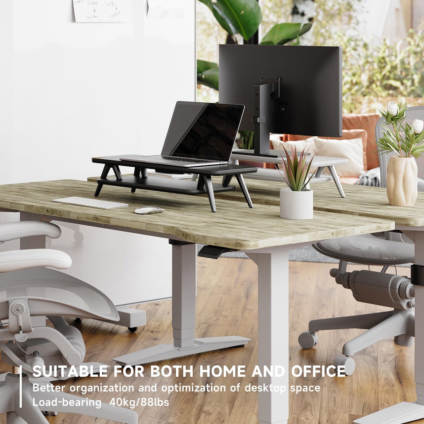 Fenge Monitor Stand Riser, Wooden Desk Shelf with 2-Tier Storage
